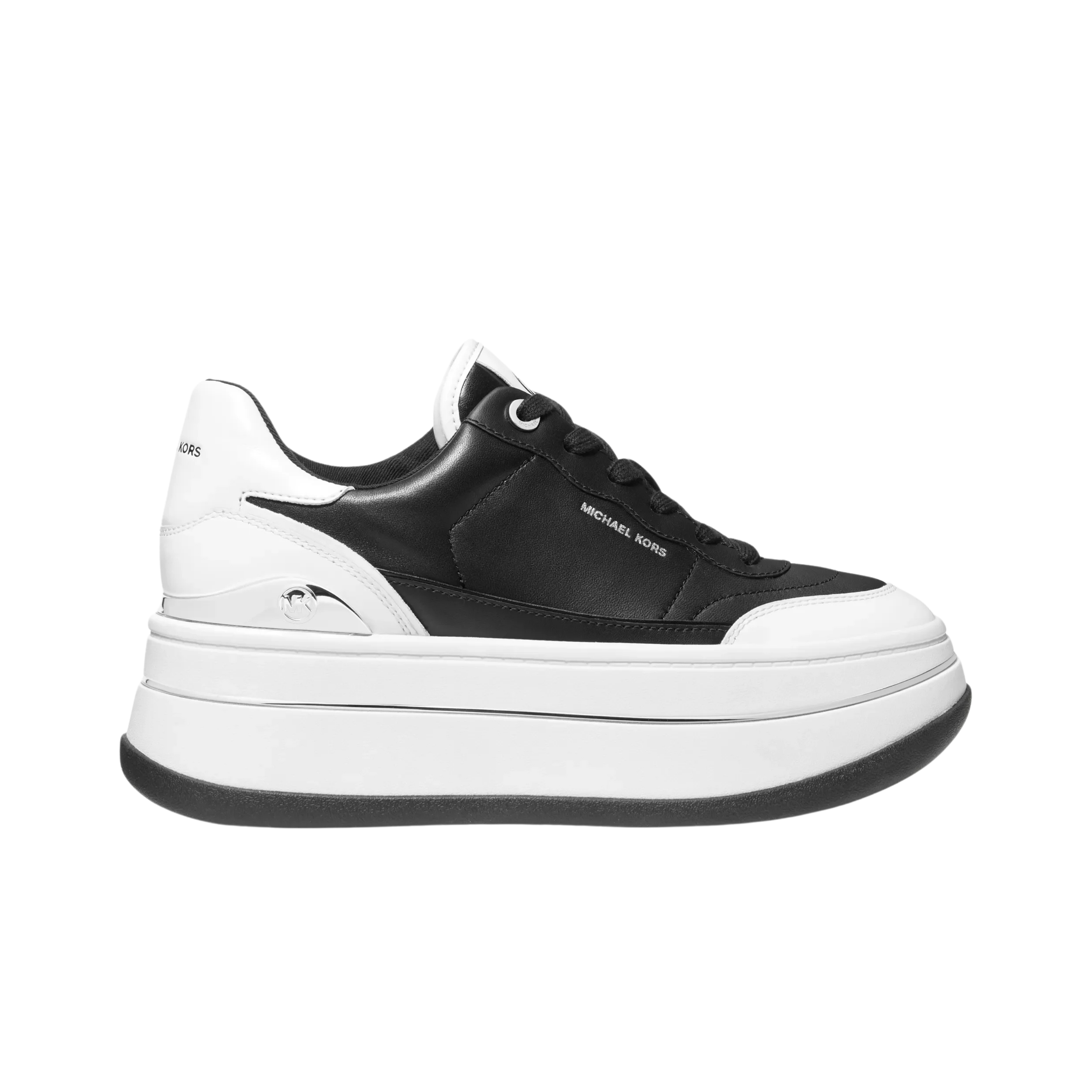Michael Kors Women Hayes Two Tone Leather Platform Sneaker - Black Optic White