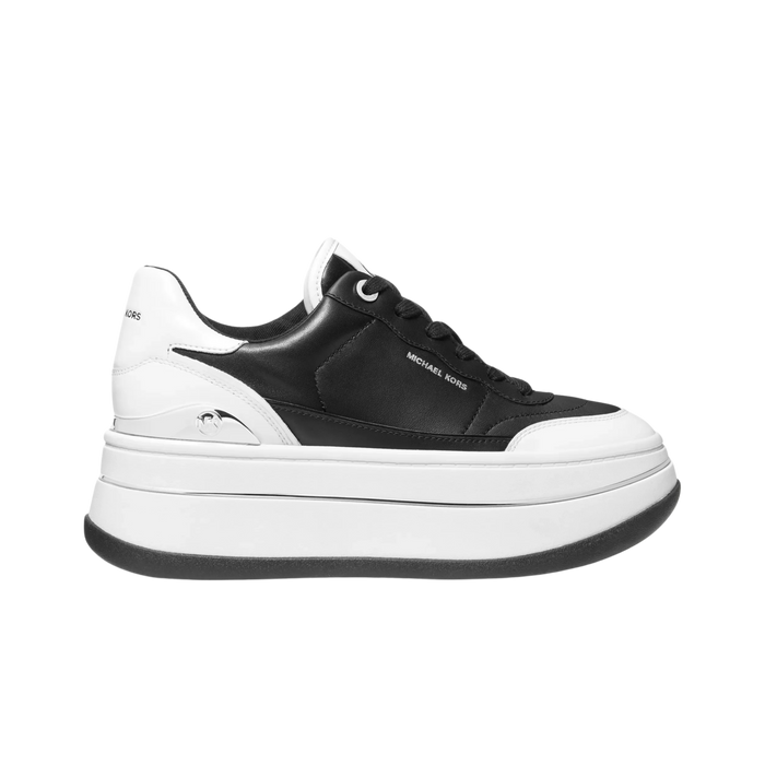 Michael Kors Women Hayes Two Tone Leather Platform Sneaker - Black Optic White