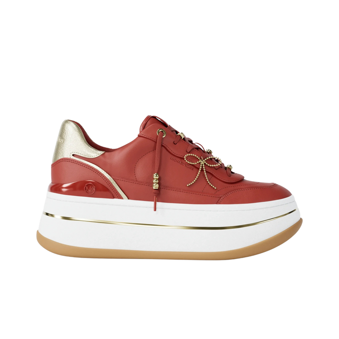 Michael Kors Women Hayes Embellished Leather Platform Sneaker - Crimson