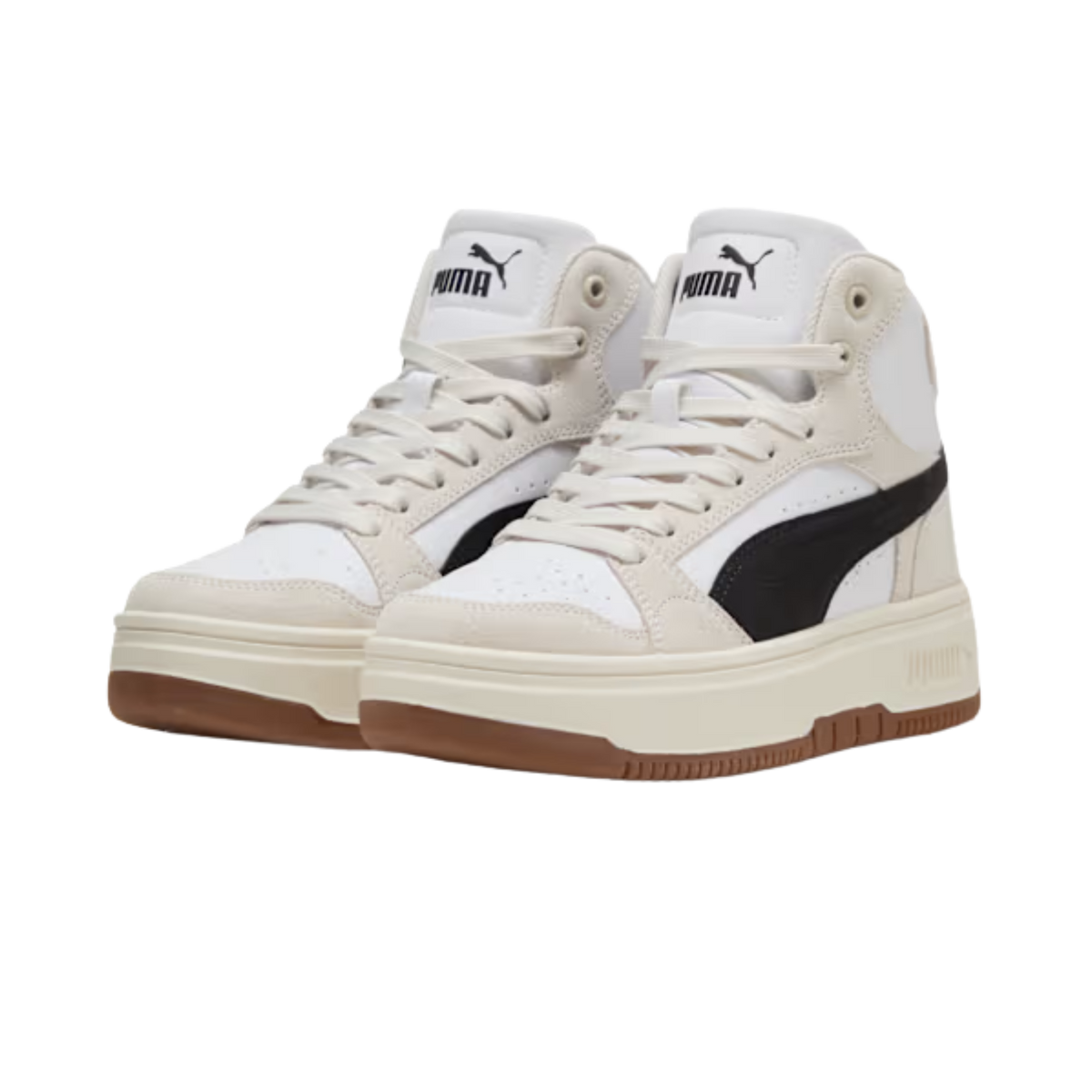 Puma Women Rebound Femme Mid Suede Top Sneakers - White Black Frosted Ivory