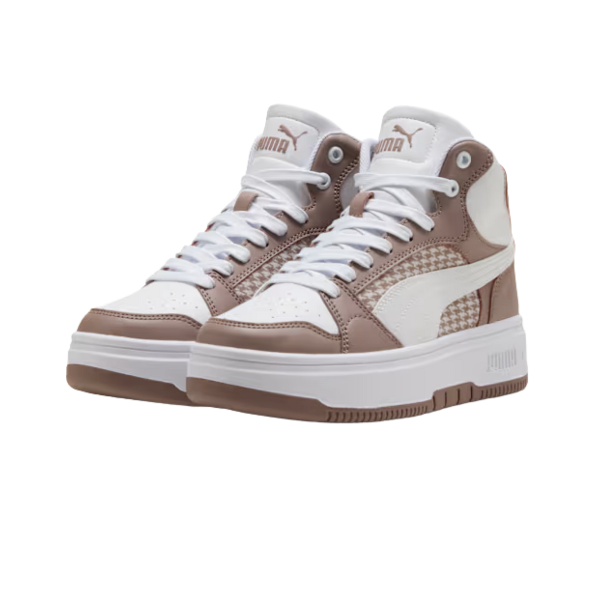 Puma Women Rebound Femme Houndstooth Mid Top Sneakers - Rose Latte White Sandstone