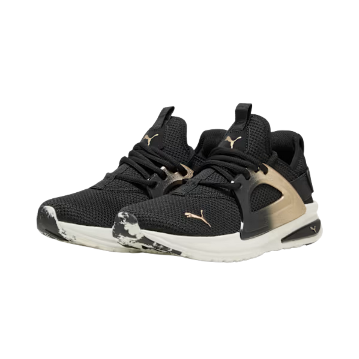Puma Women Softride Enzo Evo Molten Metal Sneakers - Black Gold Warm White