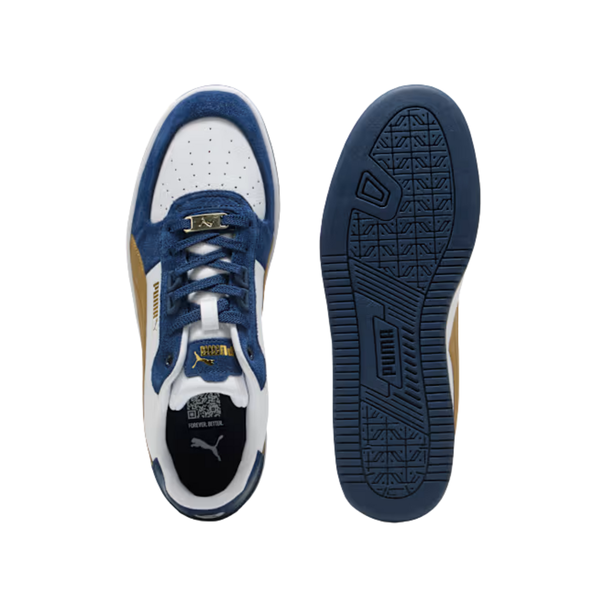 Puma Men Caven 2.0 Lux Suede Sneakers - White Honey Butter Persian Blue