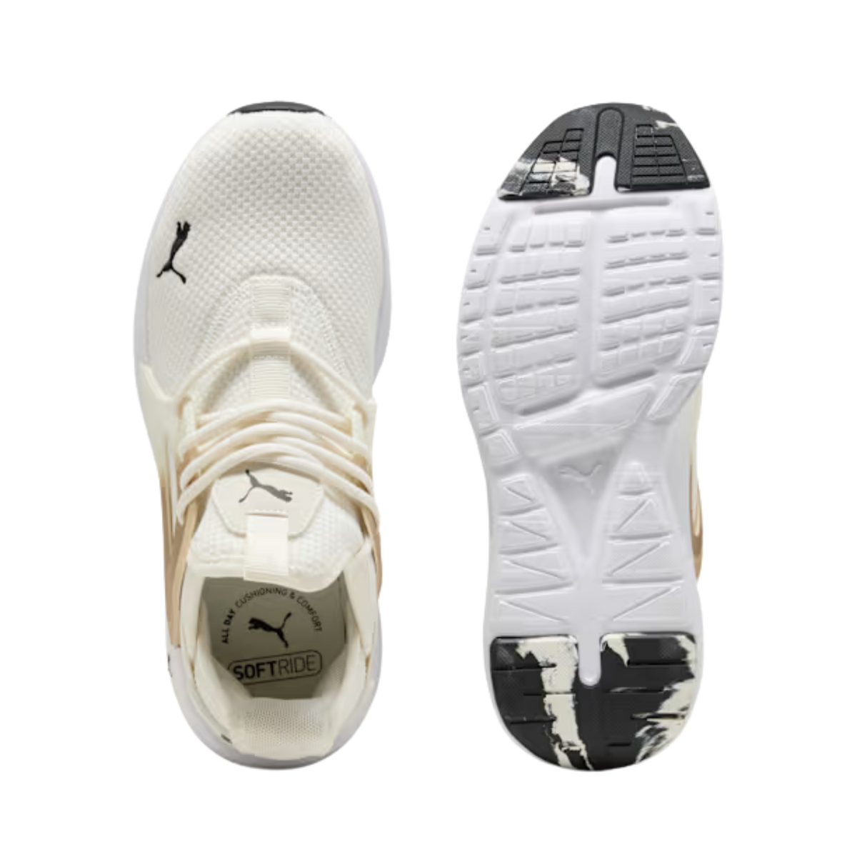 Puma Women Softride Enzo Evo Molten Metal Sneakers - Warm White Gold Black