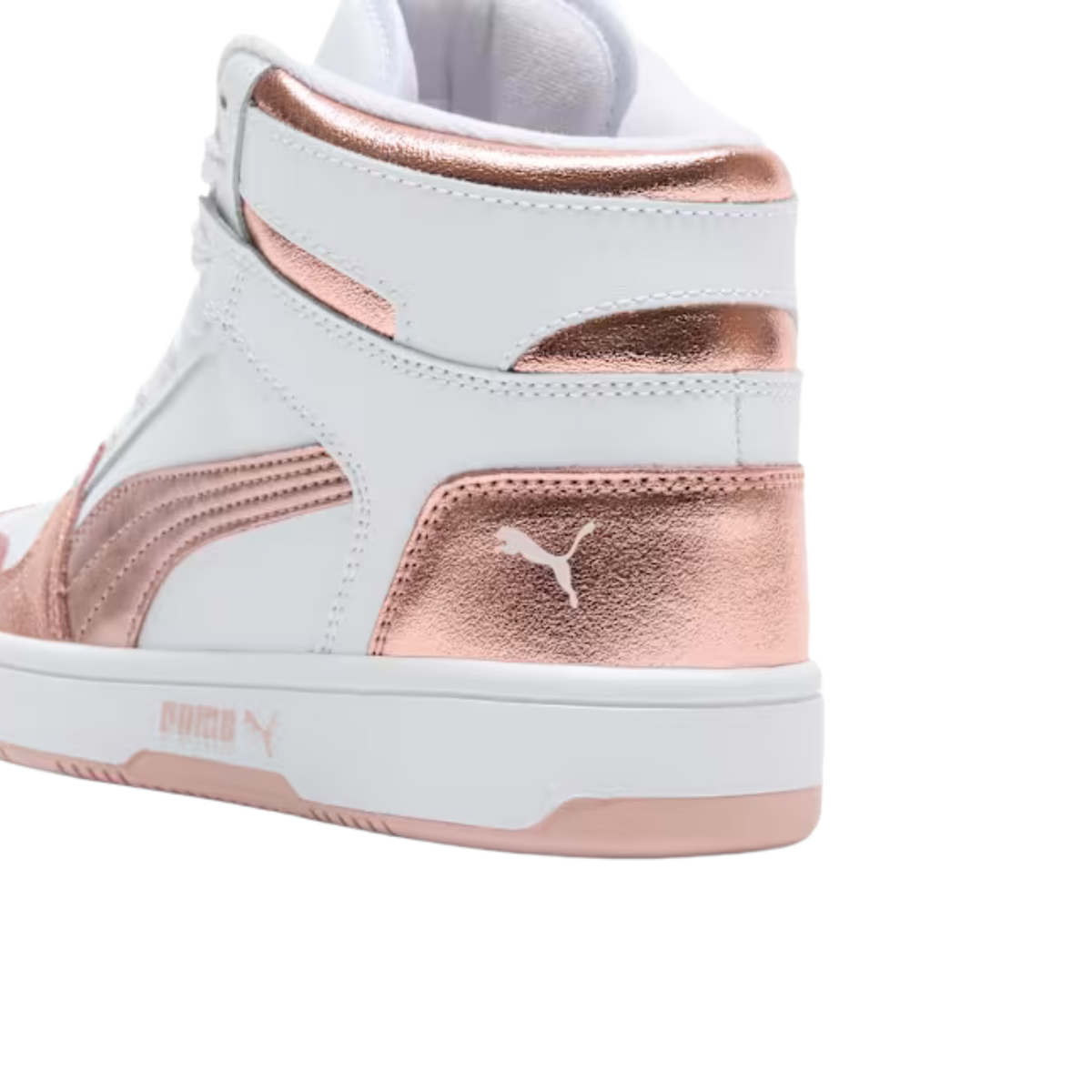 Puma Women Rebound Layup Metallic Mid Sneakers - White Rose Gold Rose Quartz