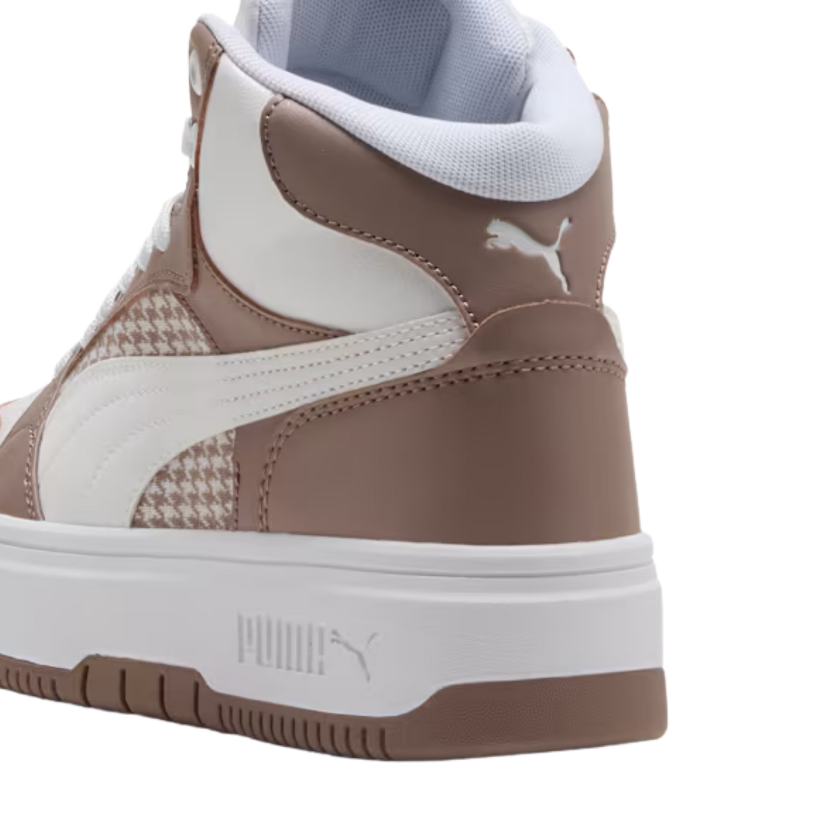Puma Women Rebound Femme Houndstooth Mid Top Sneakers - Rose Latte White Sandstone