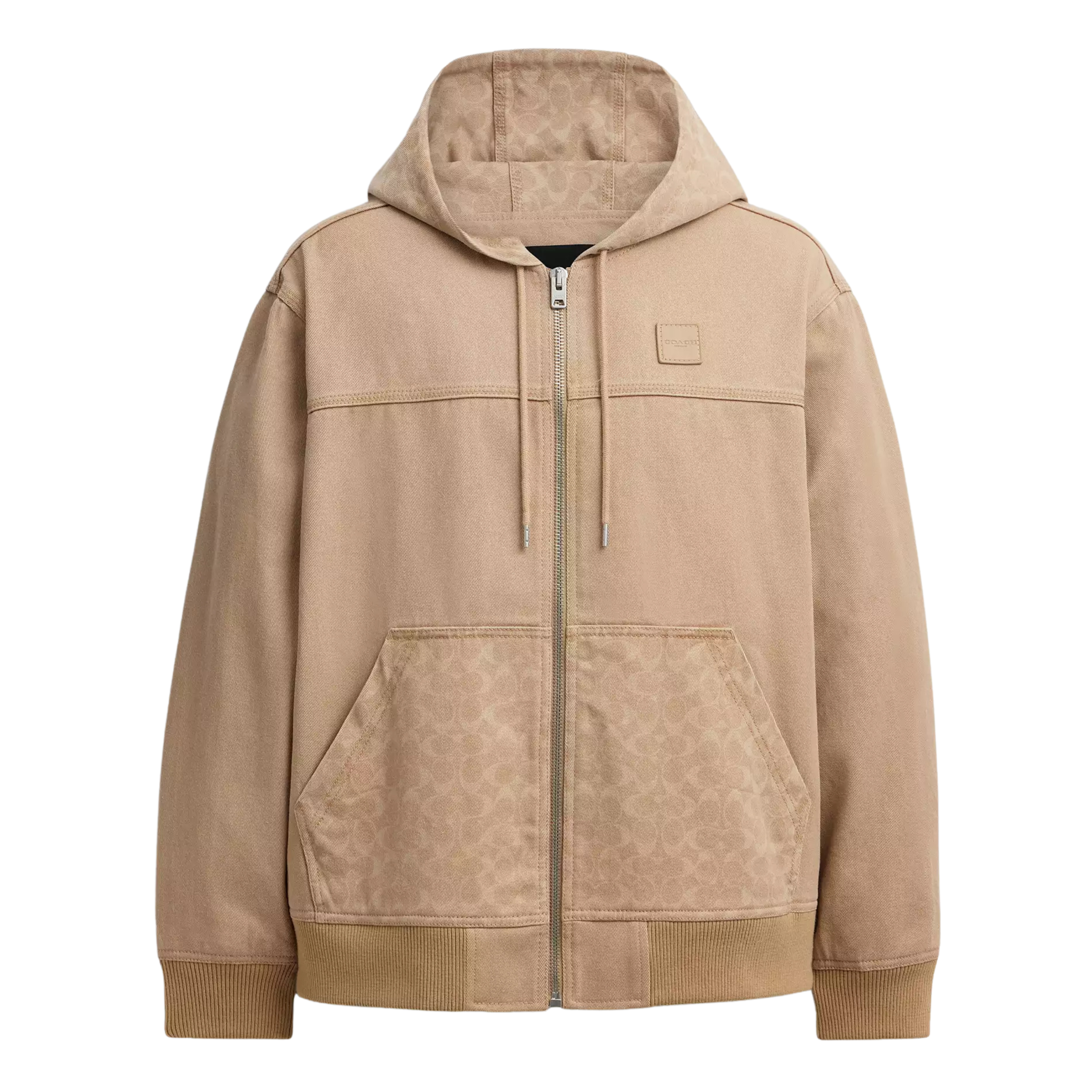 COACH Men Denim Hooded Zip Jacket - Khaki