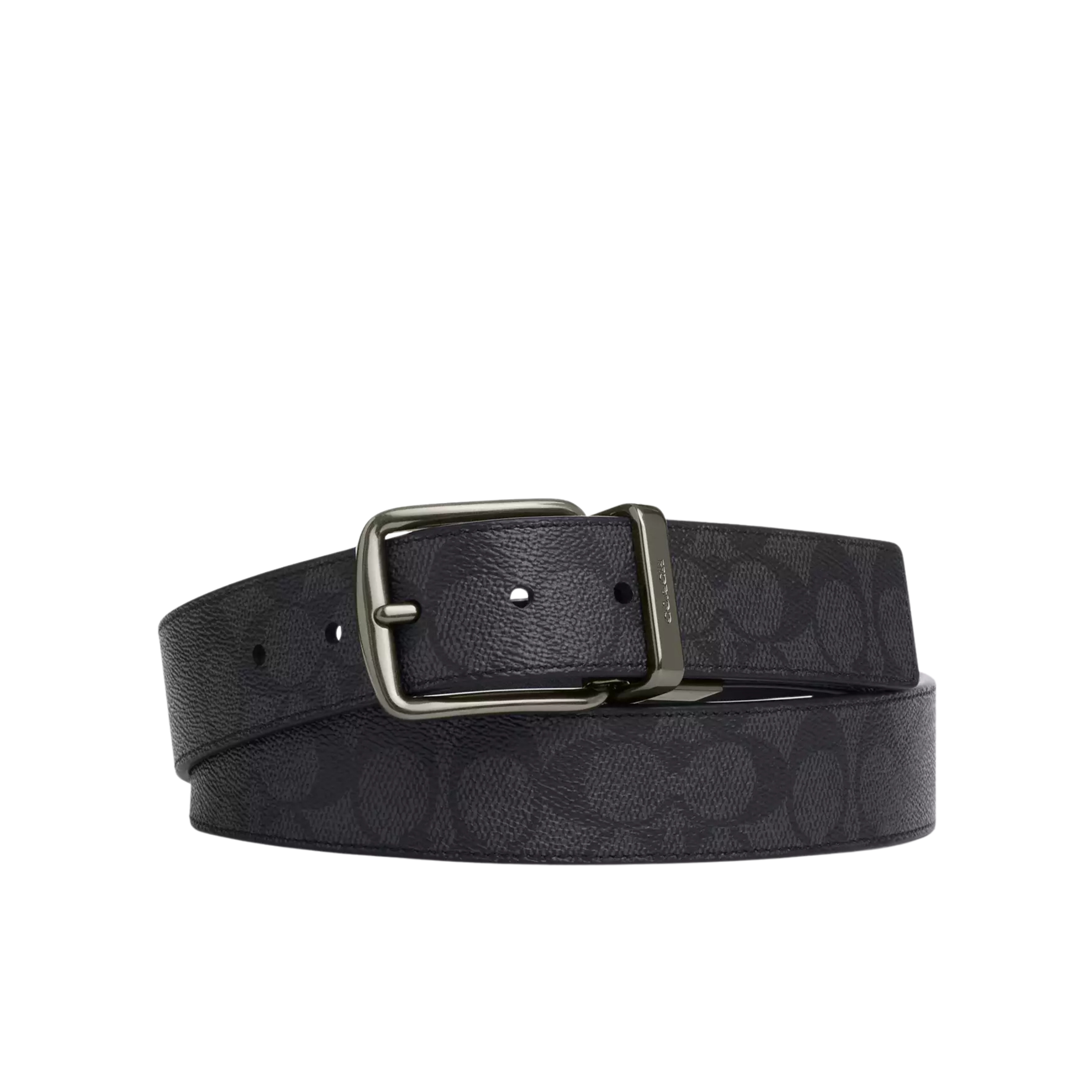 COACH Men Harness Buckle Cut-To-Size Reversible Belt 38 Mm - Gunmetal Charcoal Black