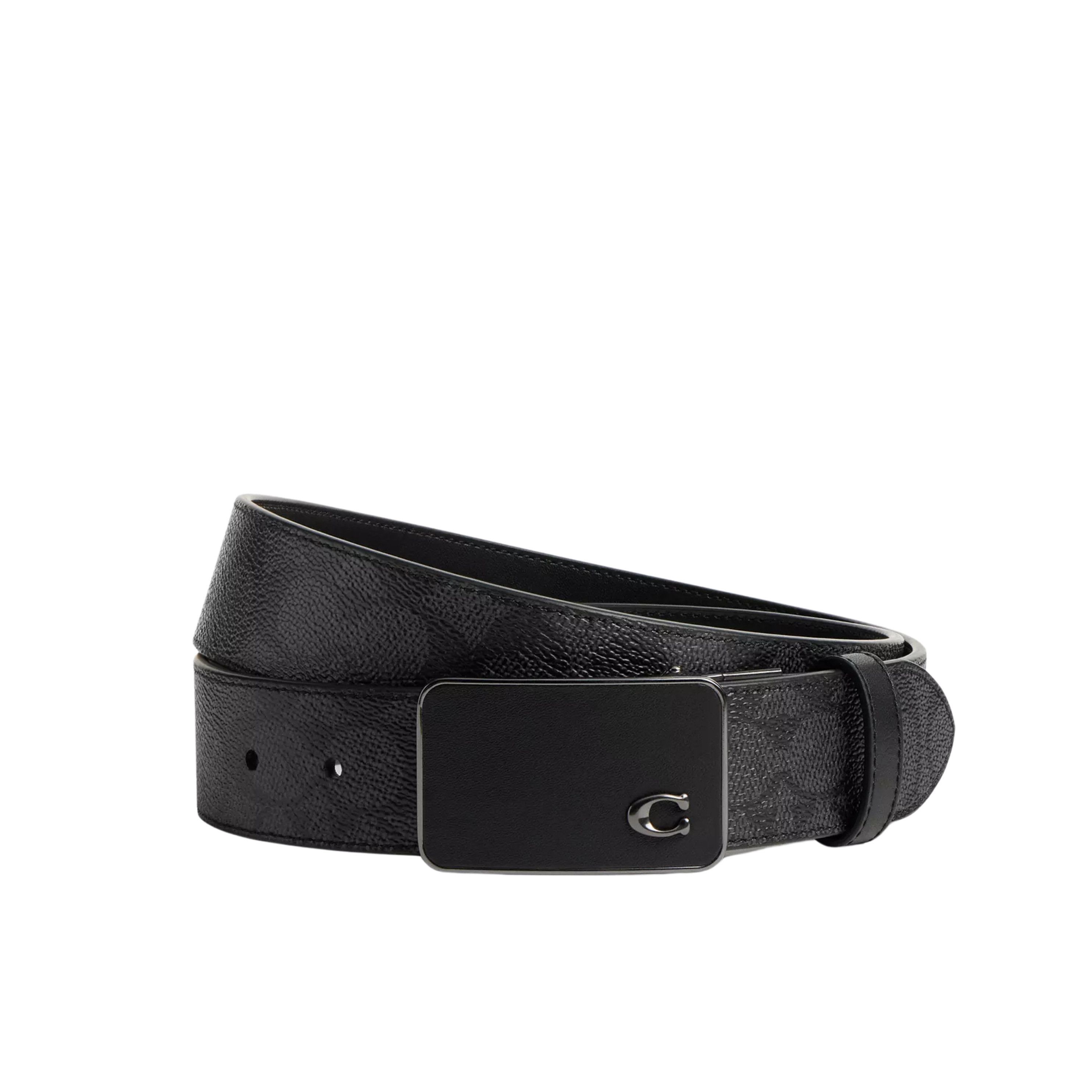 COACH Men Signature Plaque Buckle Cut To Size Reversible Belt 38 Mm - Charcoal