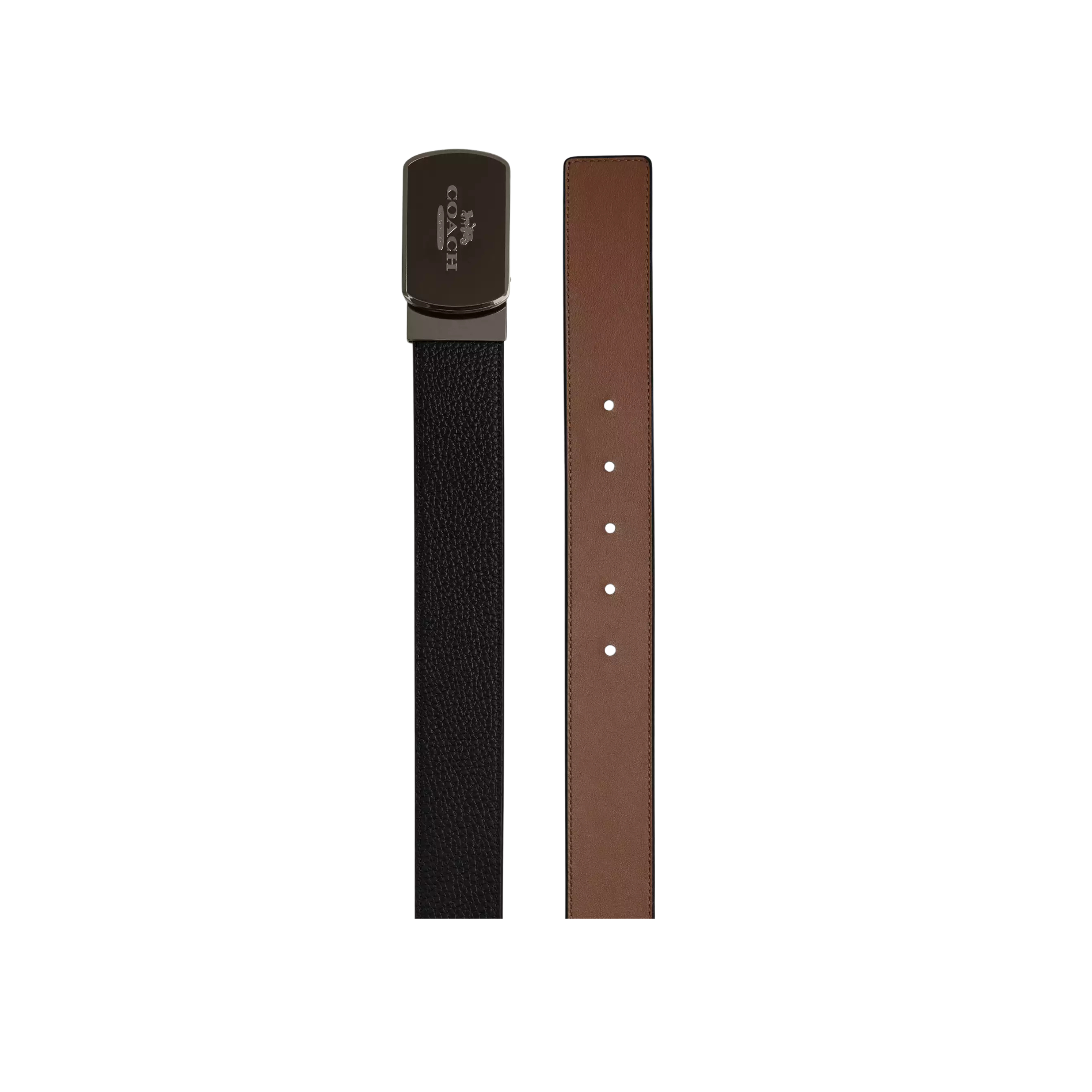 COACH Men Plaque Buckle Cut-To-Size Reversible Belt 38 Mm - Gunmetal Black Dark Saddle