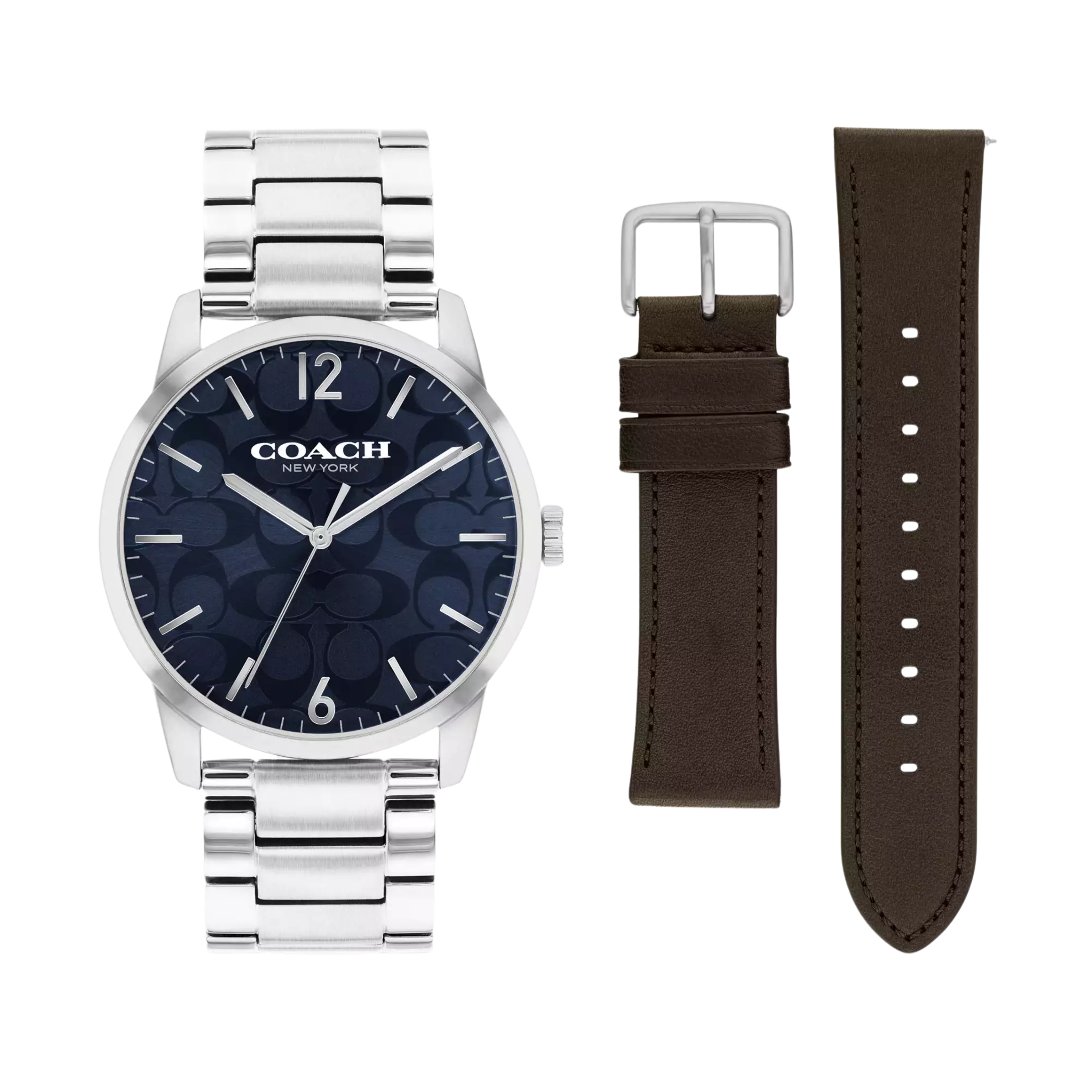 COACH Men Keane Watch Gift Set 39 Mm - Stainless Steel Saddle