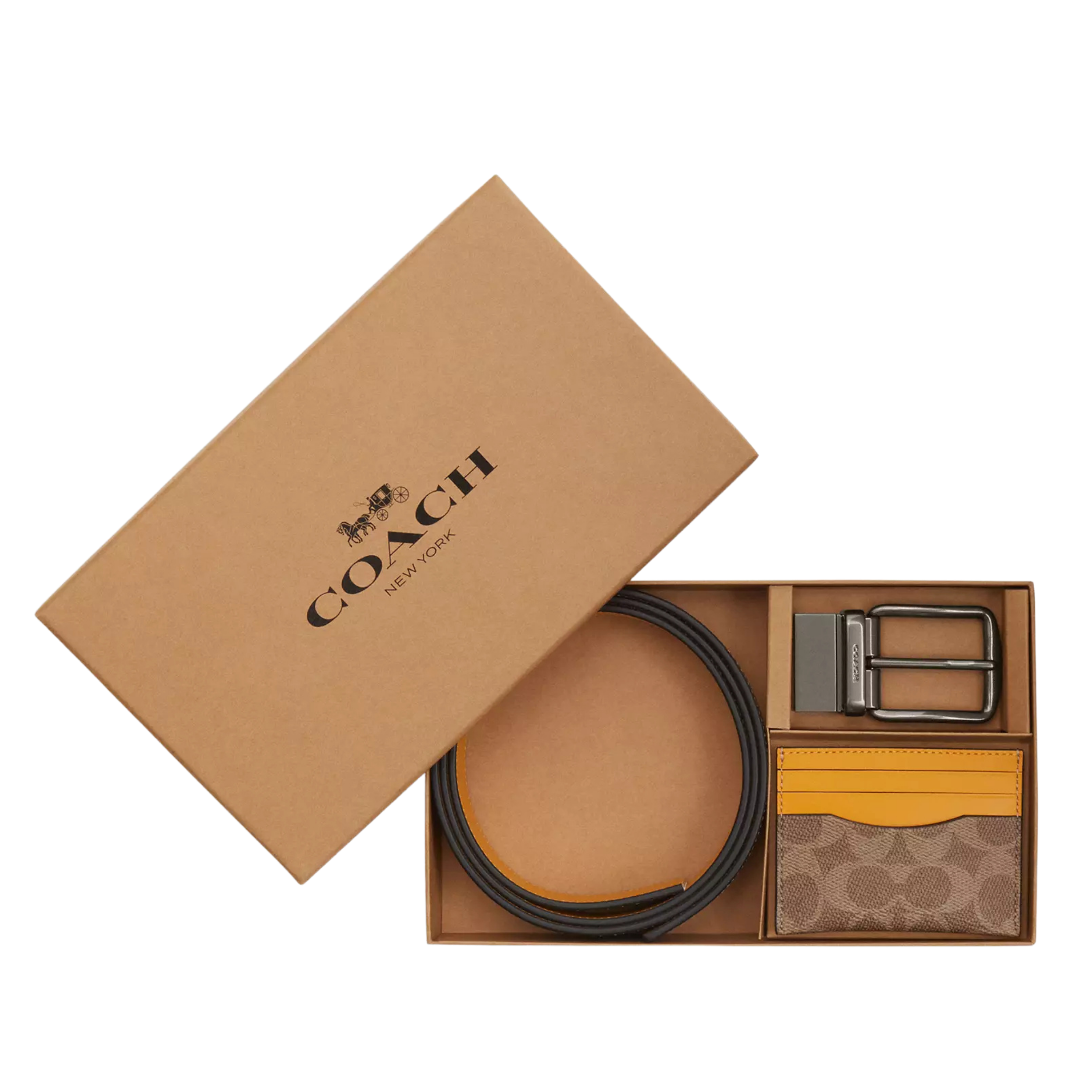 COACH Men Boxed Card Case And Belt Set - Gunmetal