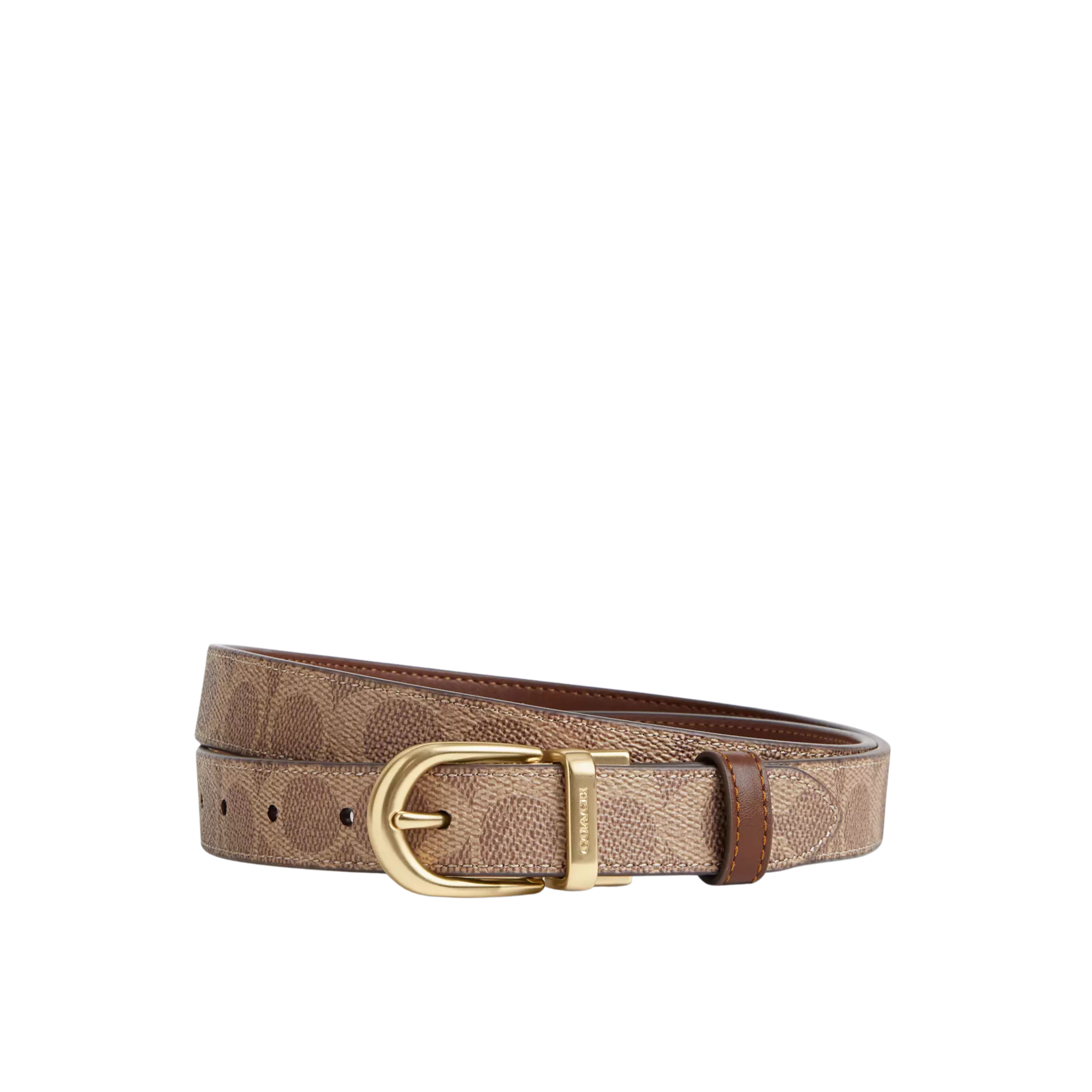 COACH Women Harness Buckle Cut To Size Reversible Belt 25 Mm - Gold Tan Brown