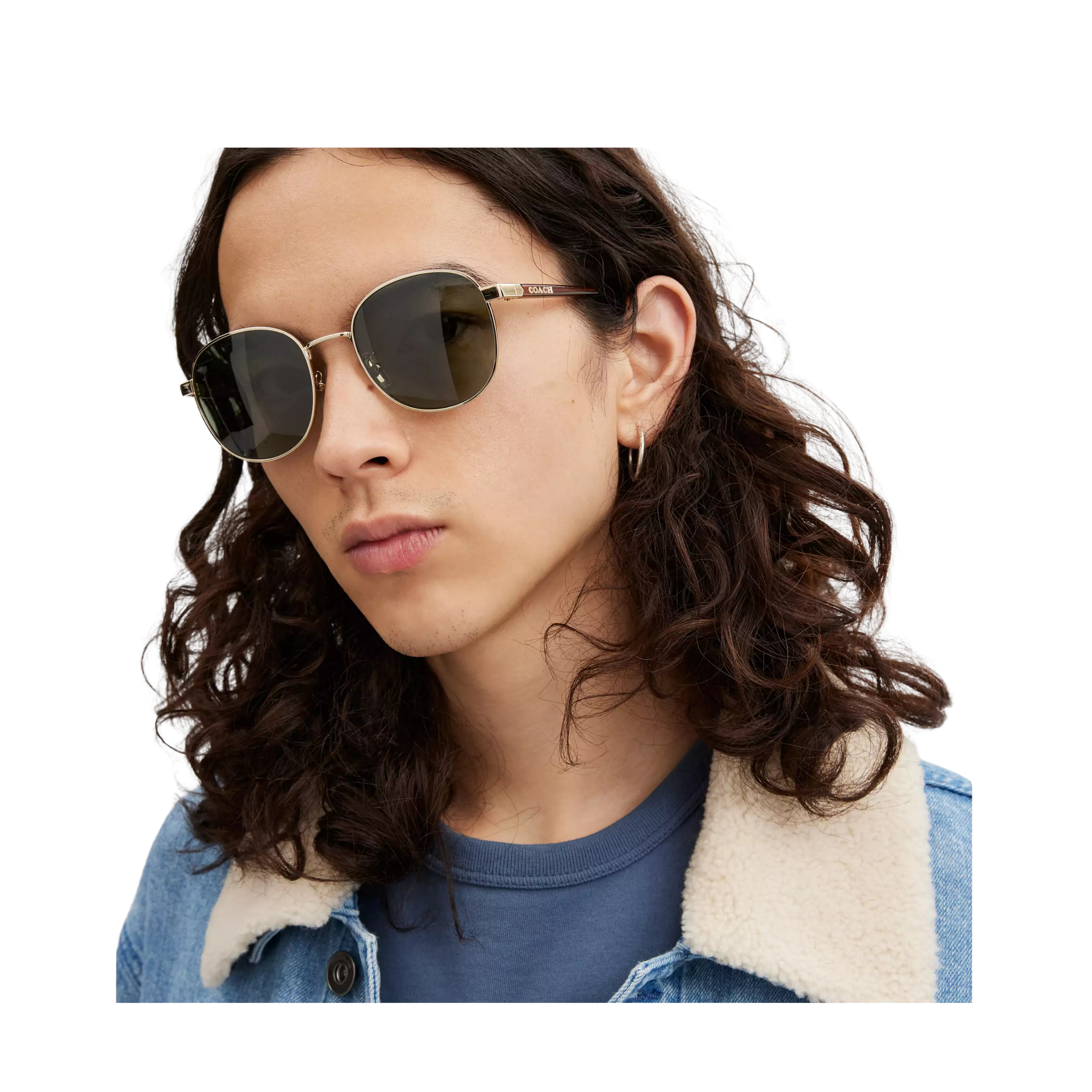 COACH Men Metal Round Sunglasses - Gold Green
