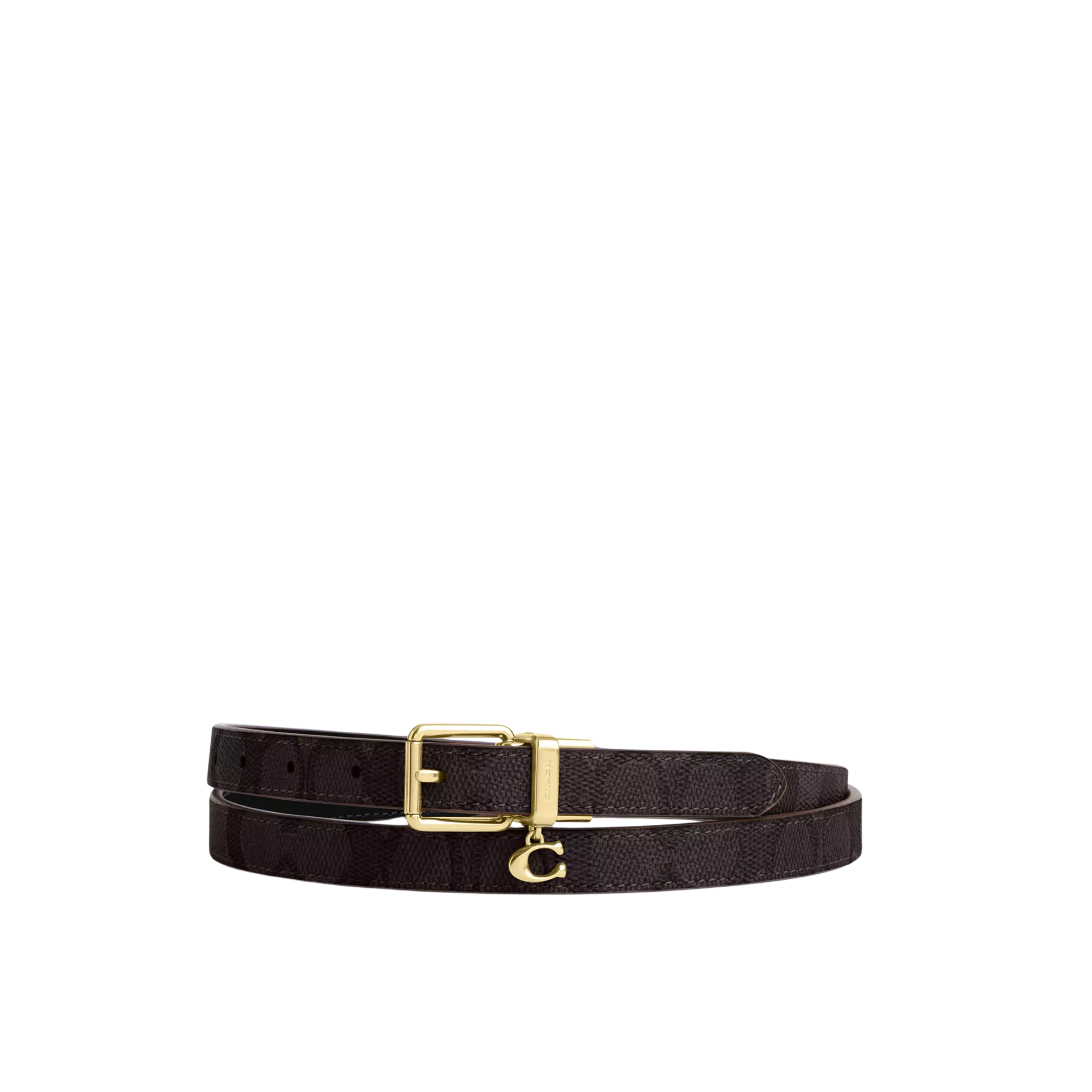COACH Women Roller Buckle Cut To Size Reversible Belt With Charm 18 Mm - Gold Walnut Black
