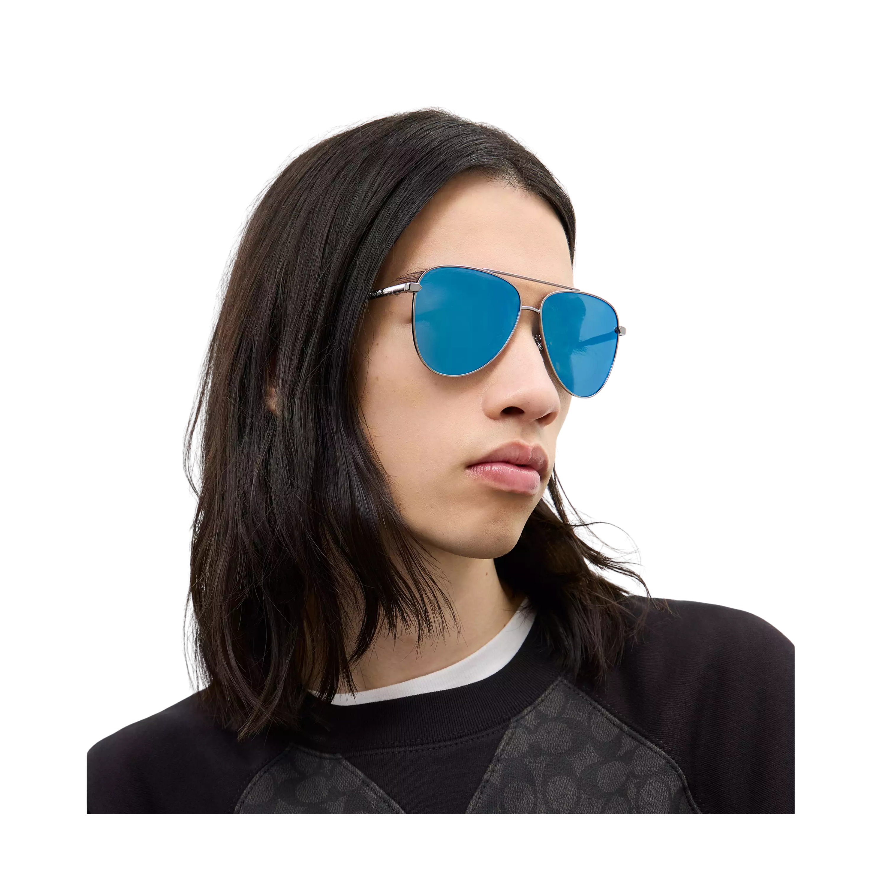 COACH Men C Hardware Metal Pilot Sunglasses - Silver Blue