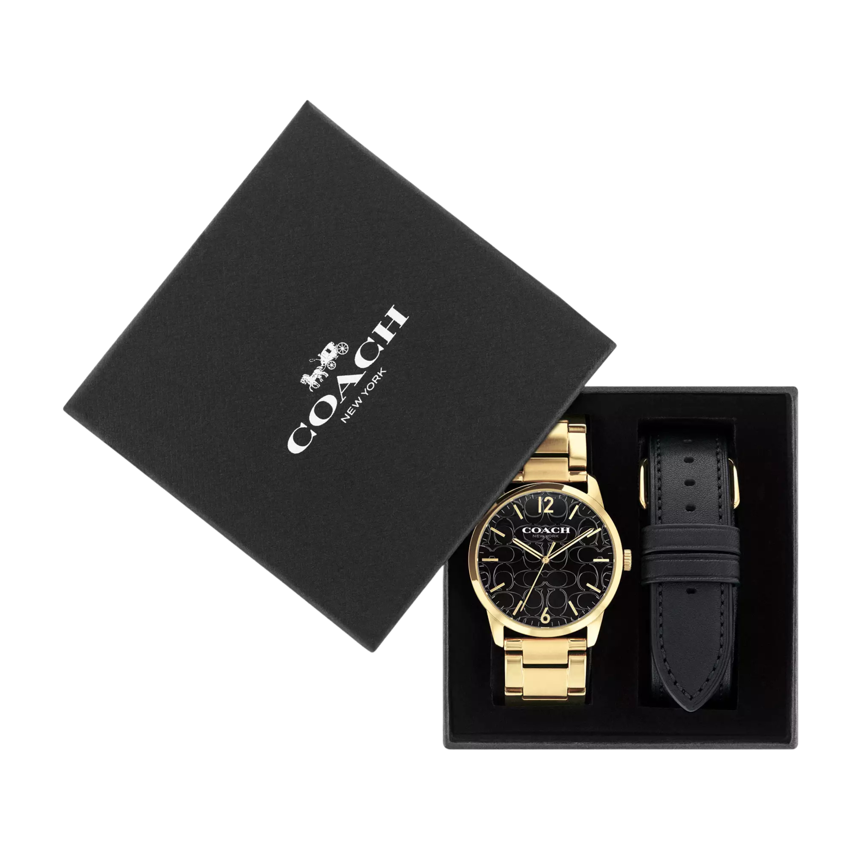 COACH Men Keane Watch Gift Set 39 Mm - Gold Black