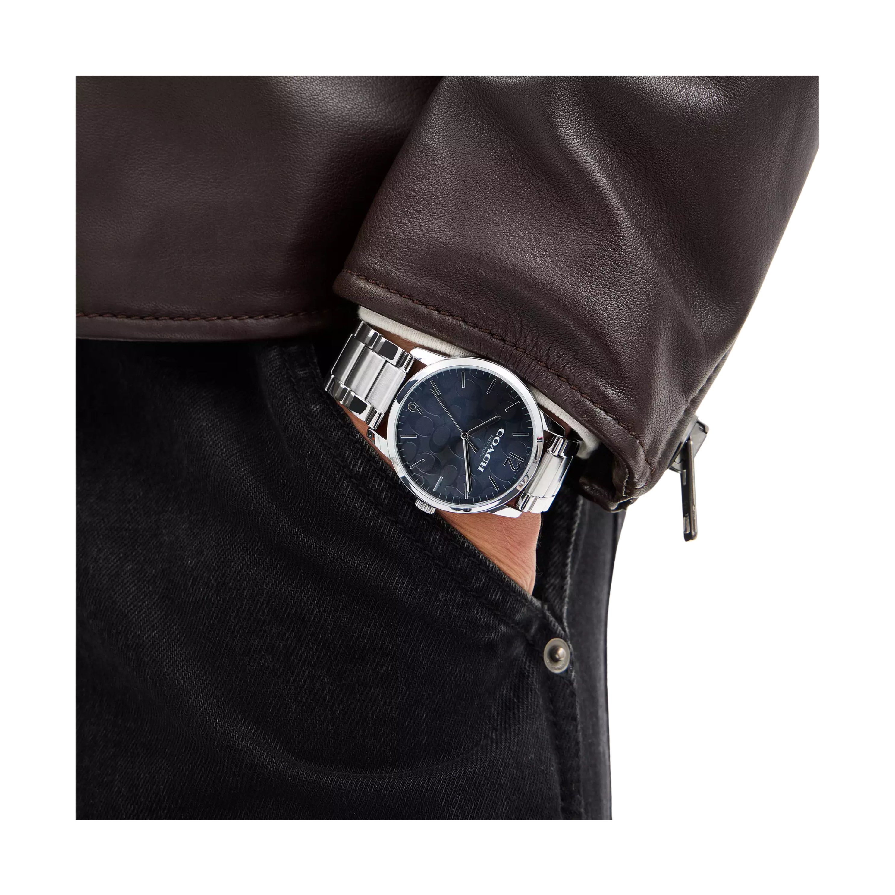 COACH Men Keane Watch Gift Set 39 Mm - Stainless Steel Saddle