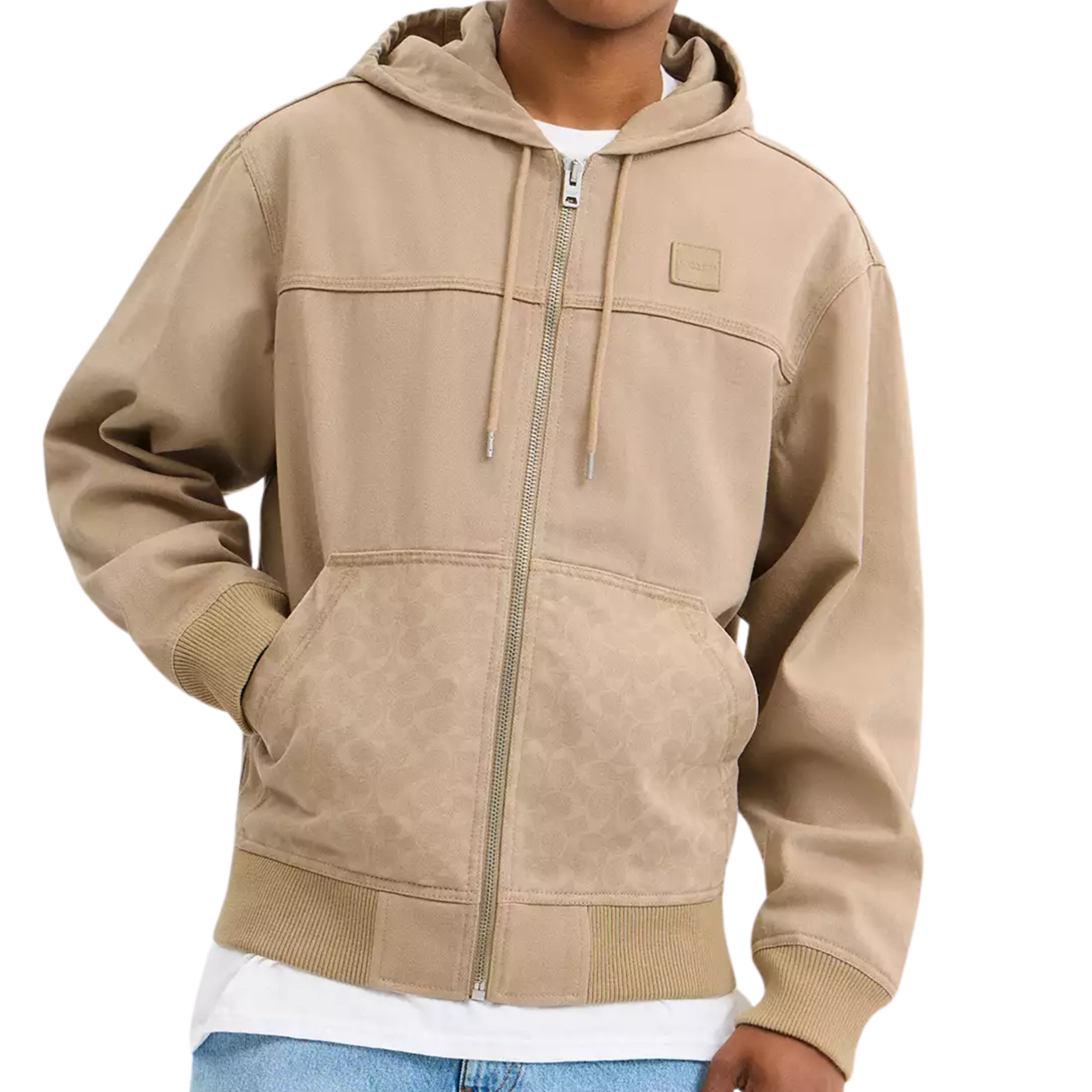 COACH Men Denim Hooded Zip Jacket - Khaki