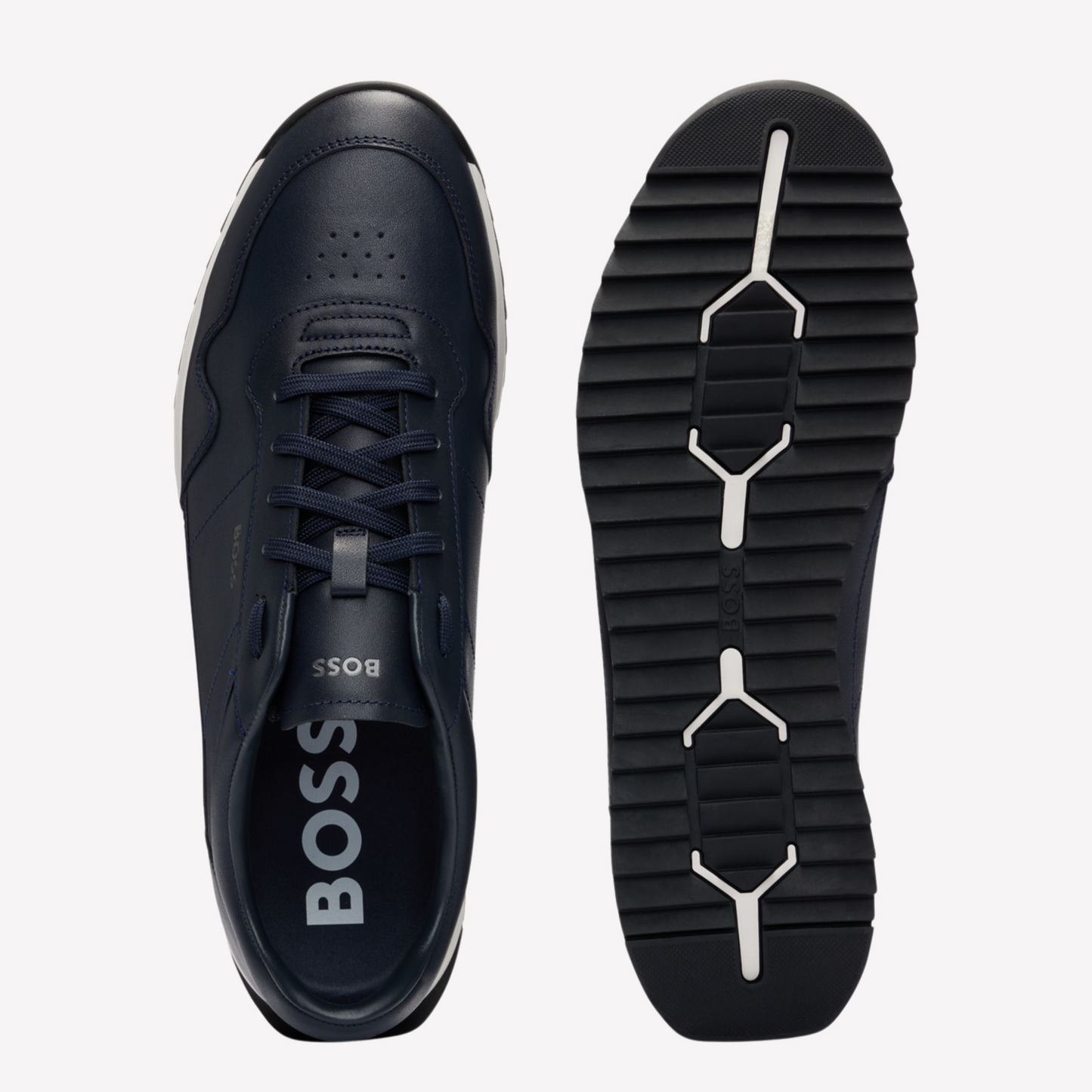 Hugo Boss Men Leather Trainers Knurled - Dark Blue