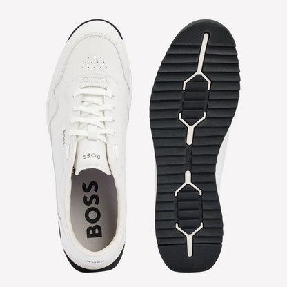 Hugo Boss Men Leather Trainers Knurled - White