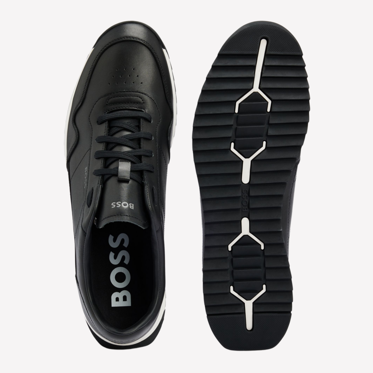 Hugo Boss Men Leather Trainers Knurled - Black