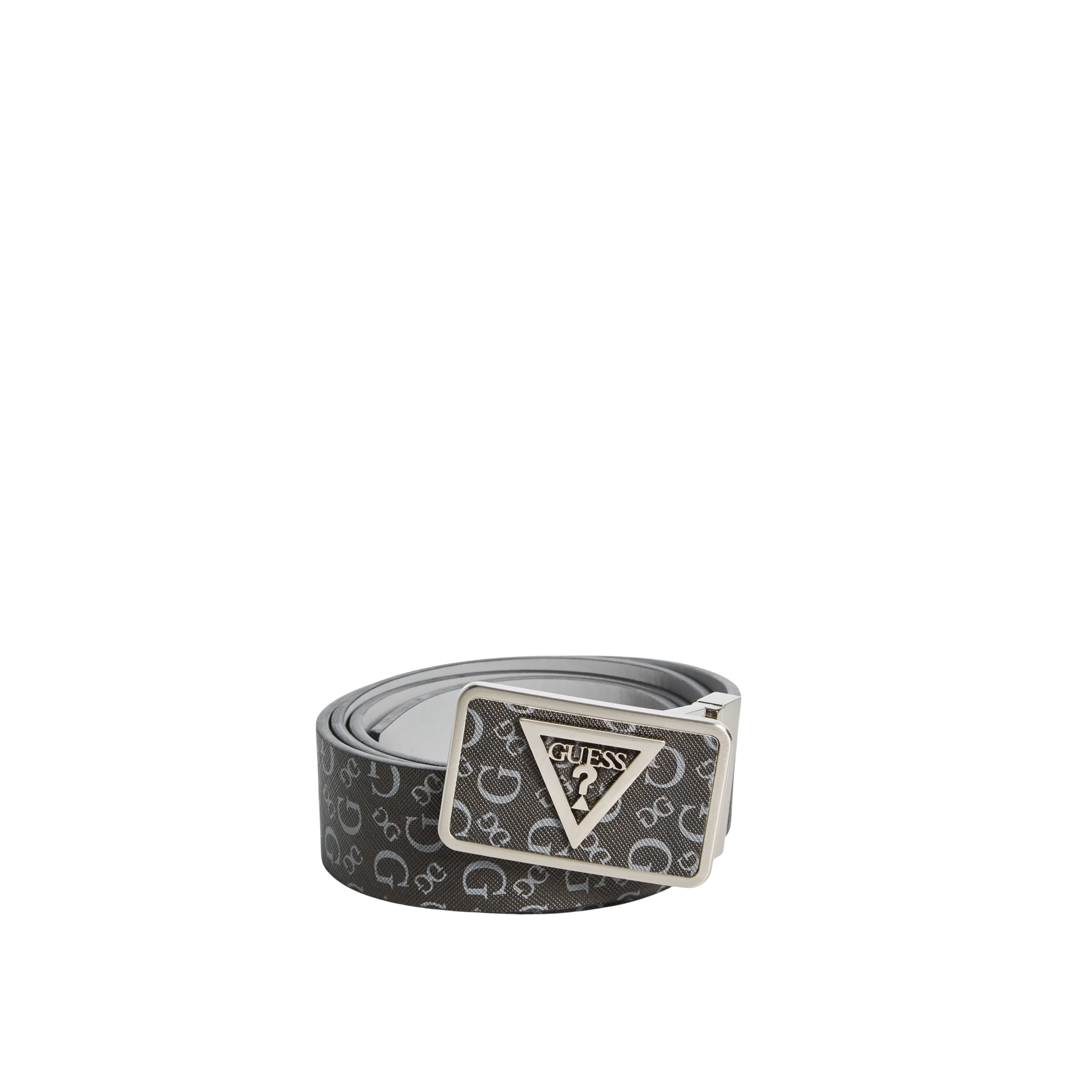 Guess Men Textured Plaque Buckle Belt - Gray