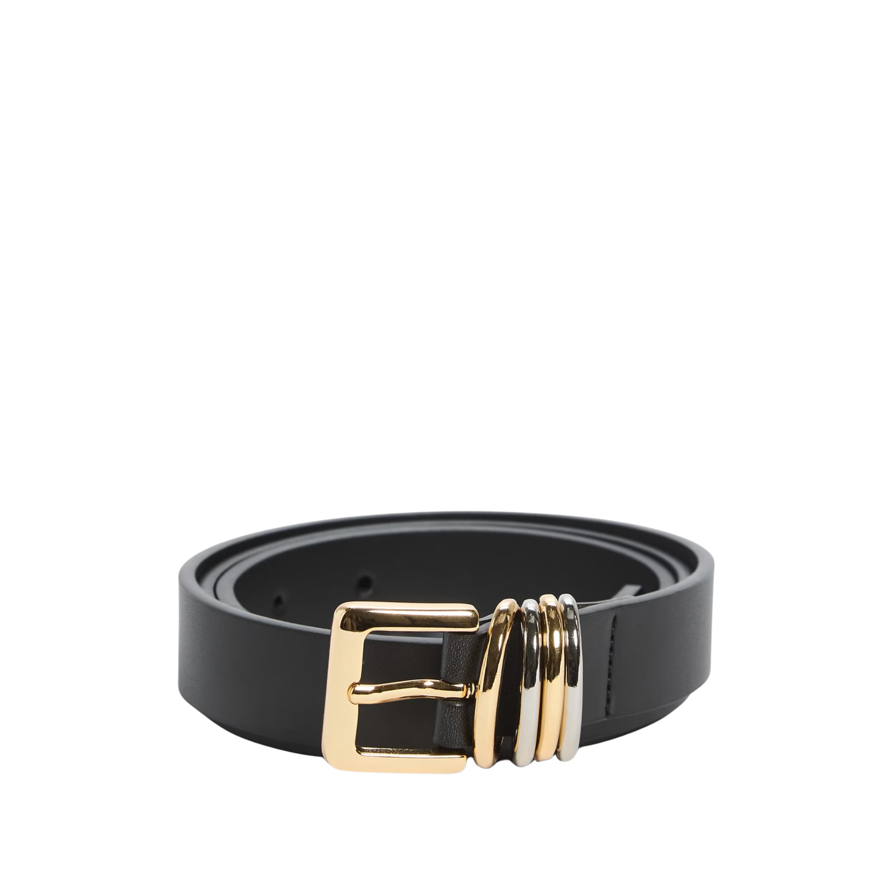 Guess Women Two Tone Metal Loops Faux Leather Belt - Black