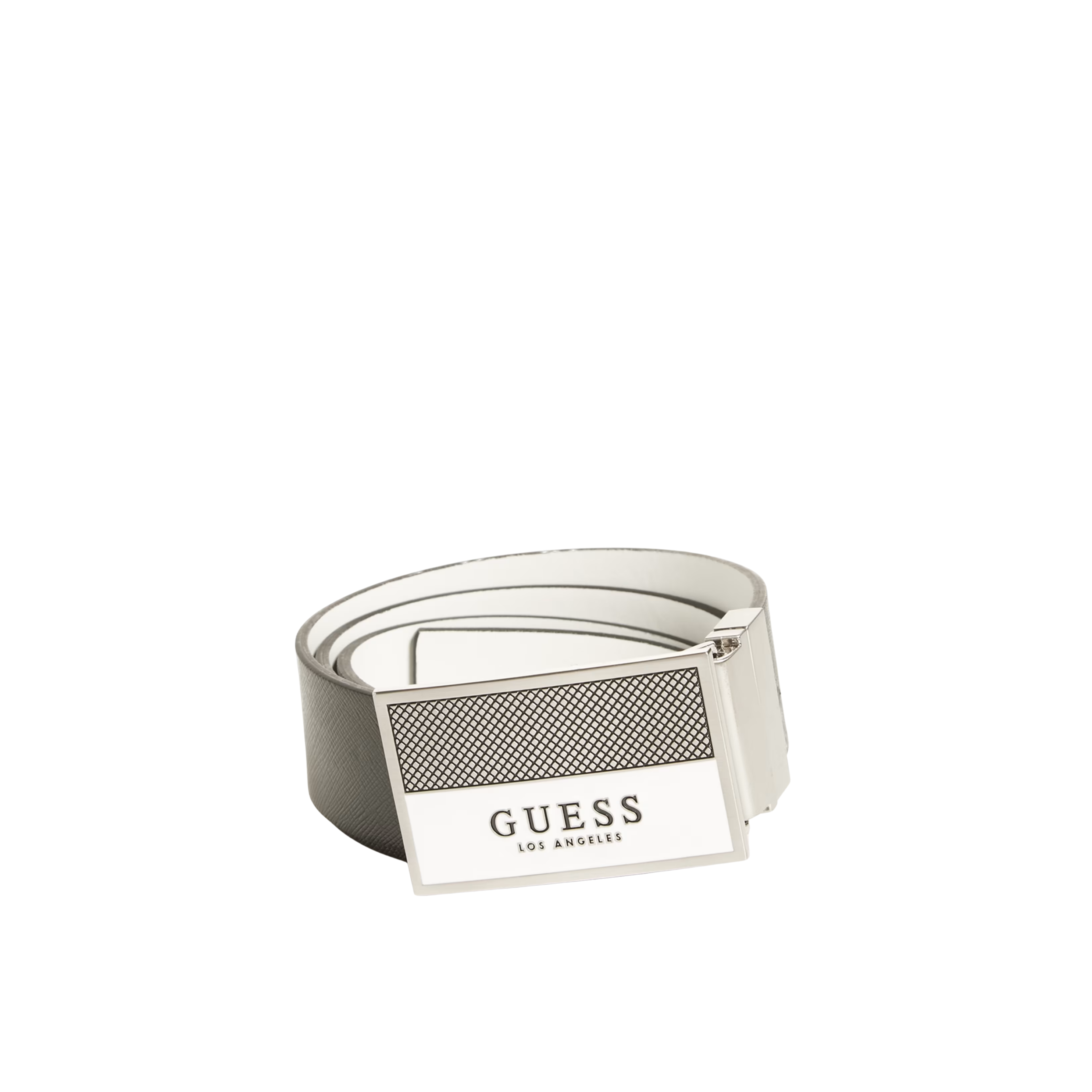 Guess Men Enamel Logo Plaque Belt - White