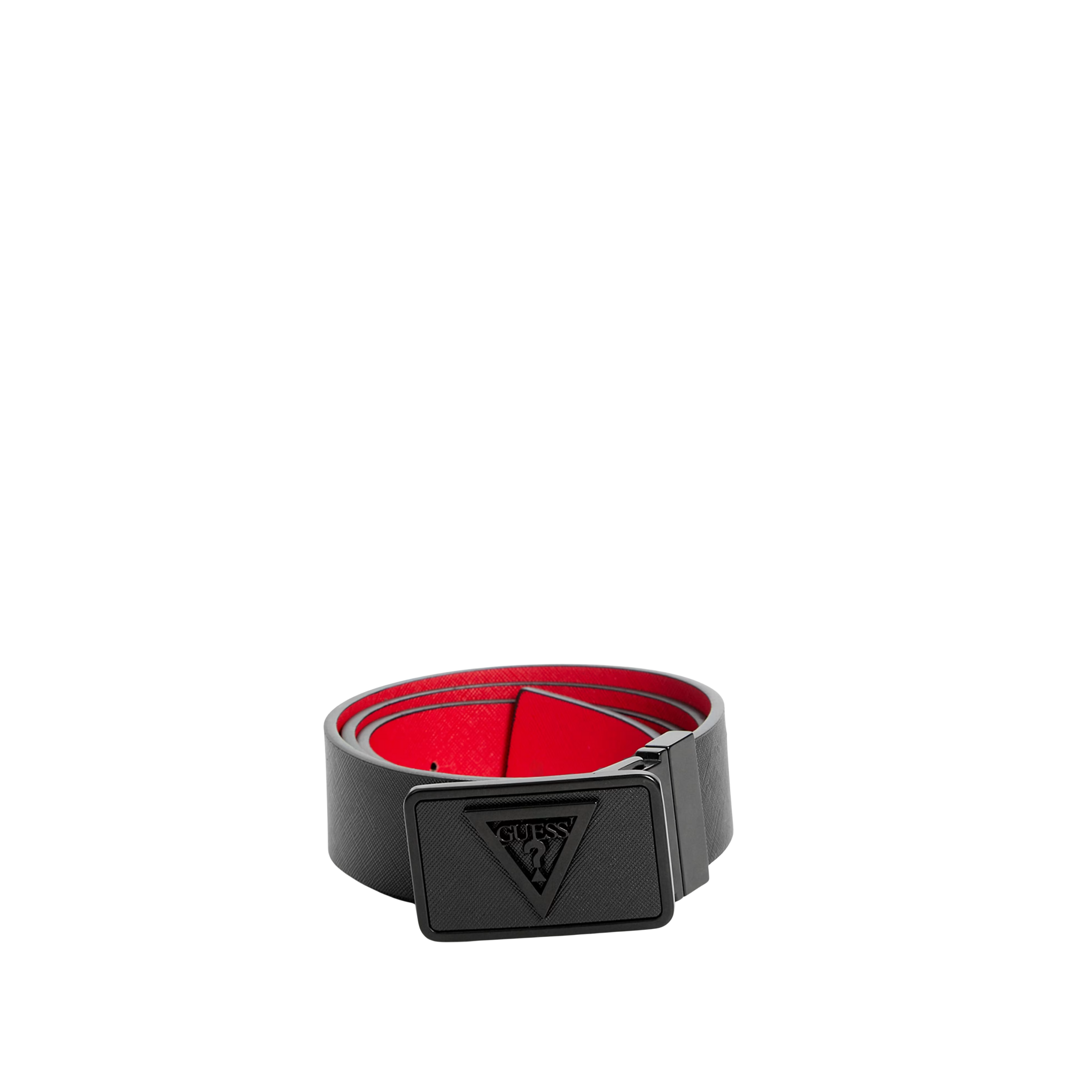 Guess Men Textured Plaque Buckle Belt - Black Red