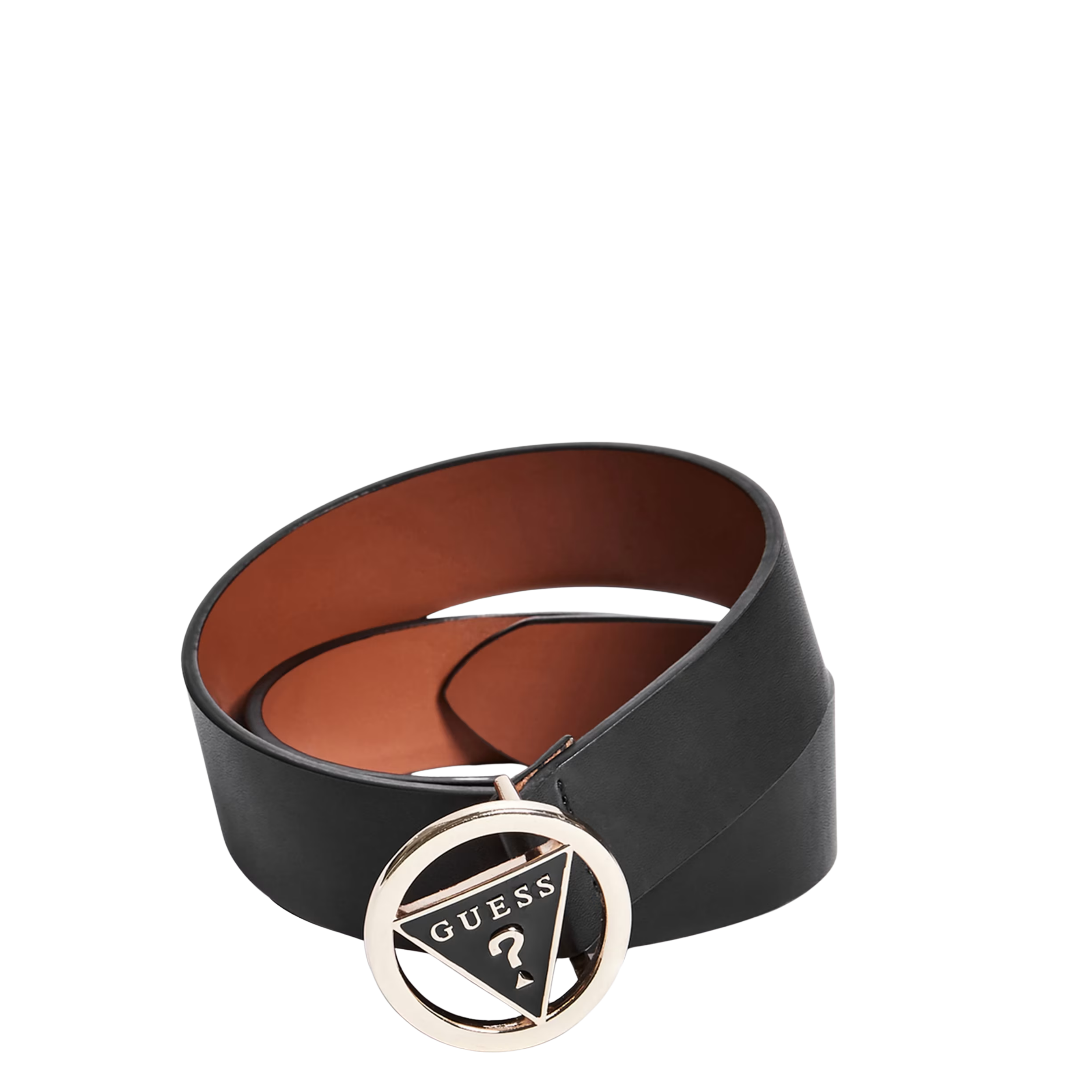 Guess Women Round Triangle Logo Buckle Belt - Black