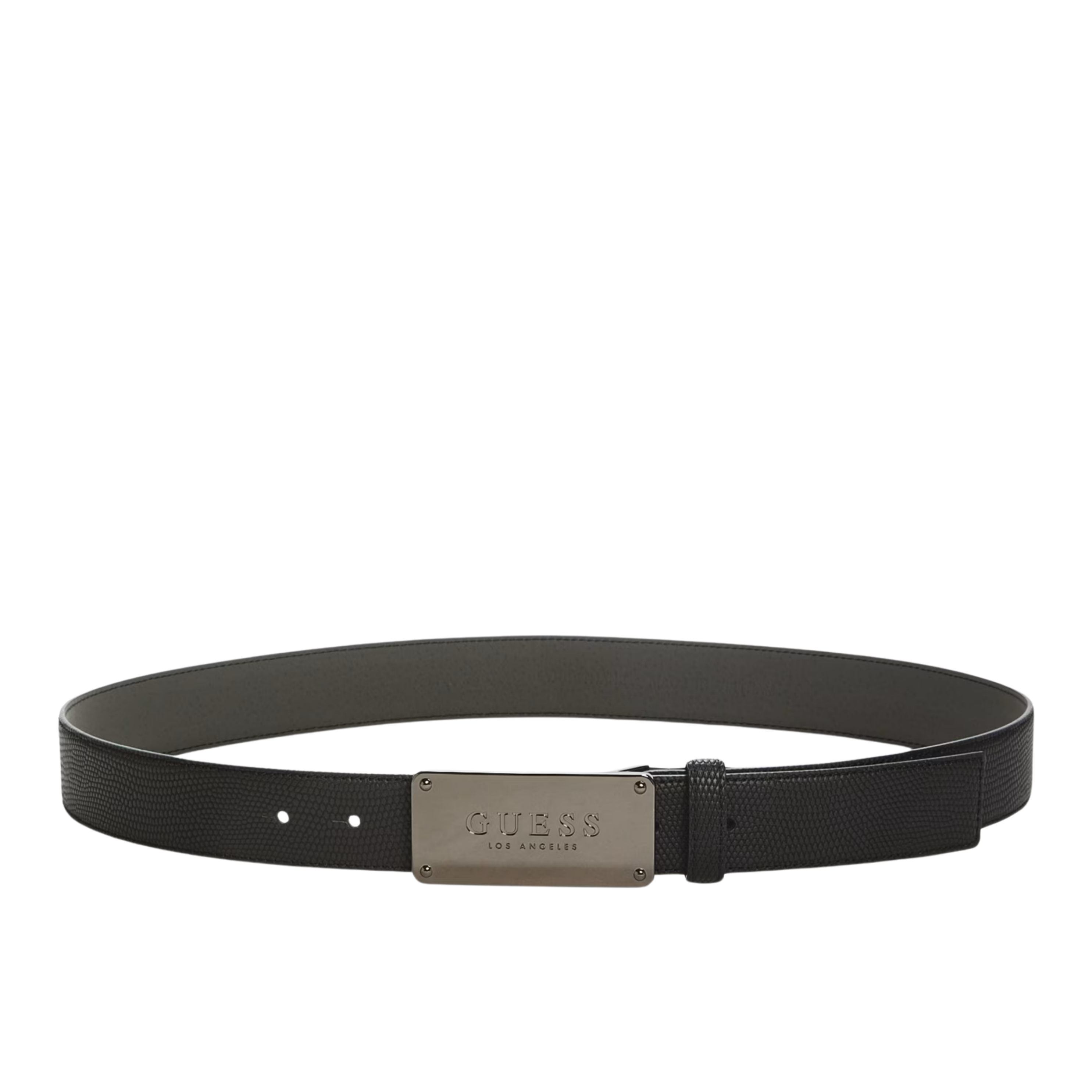 Guess Men Logo Plaque Textured Belt - Black