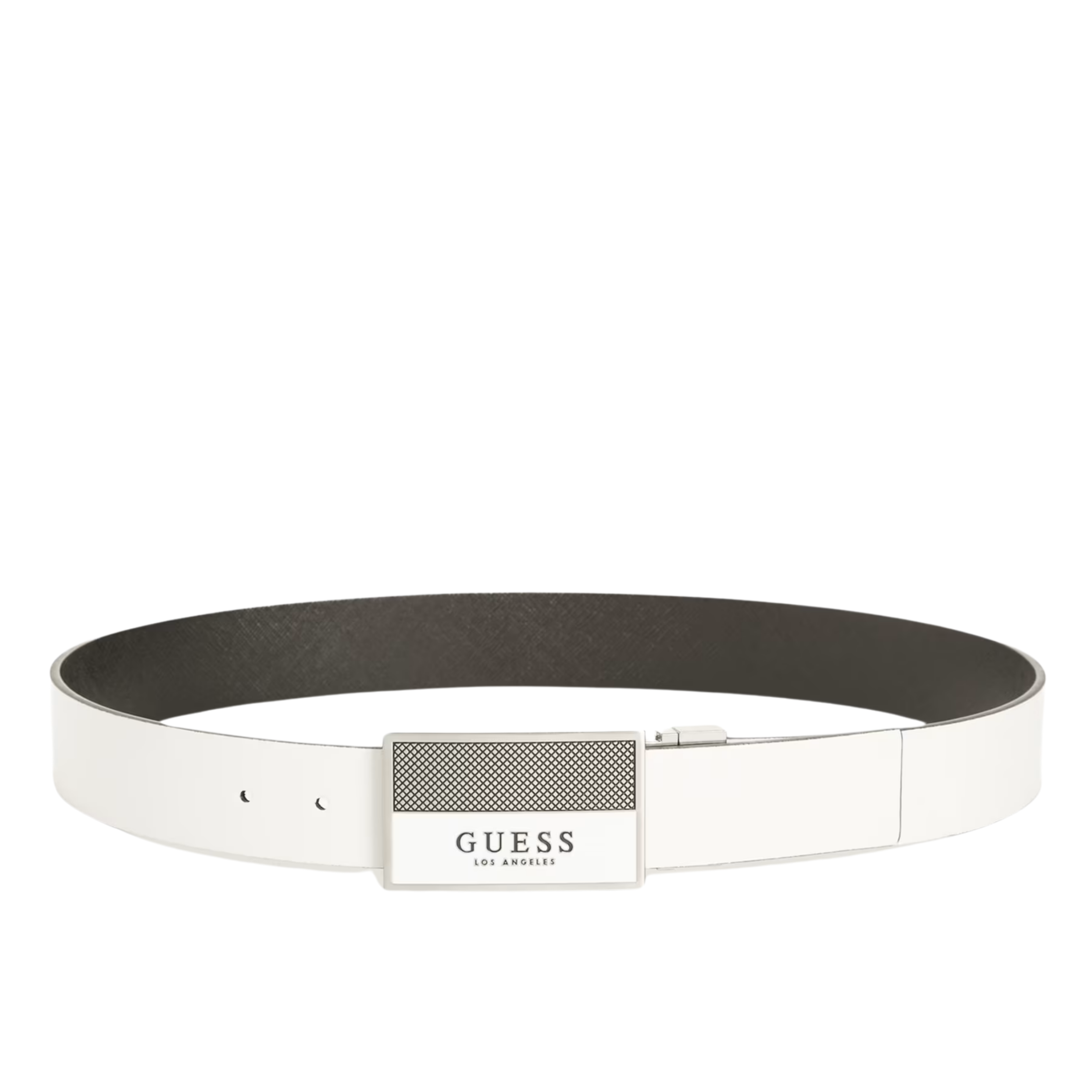 Guess Men Enamel Logo Plaque Belt - White