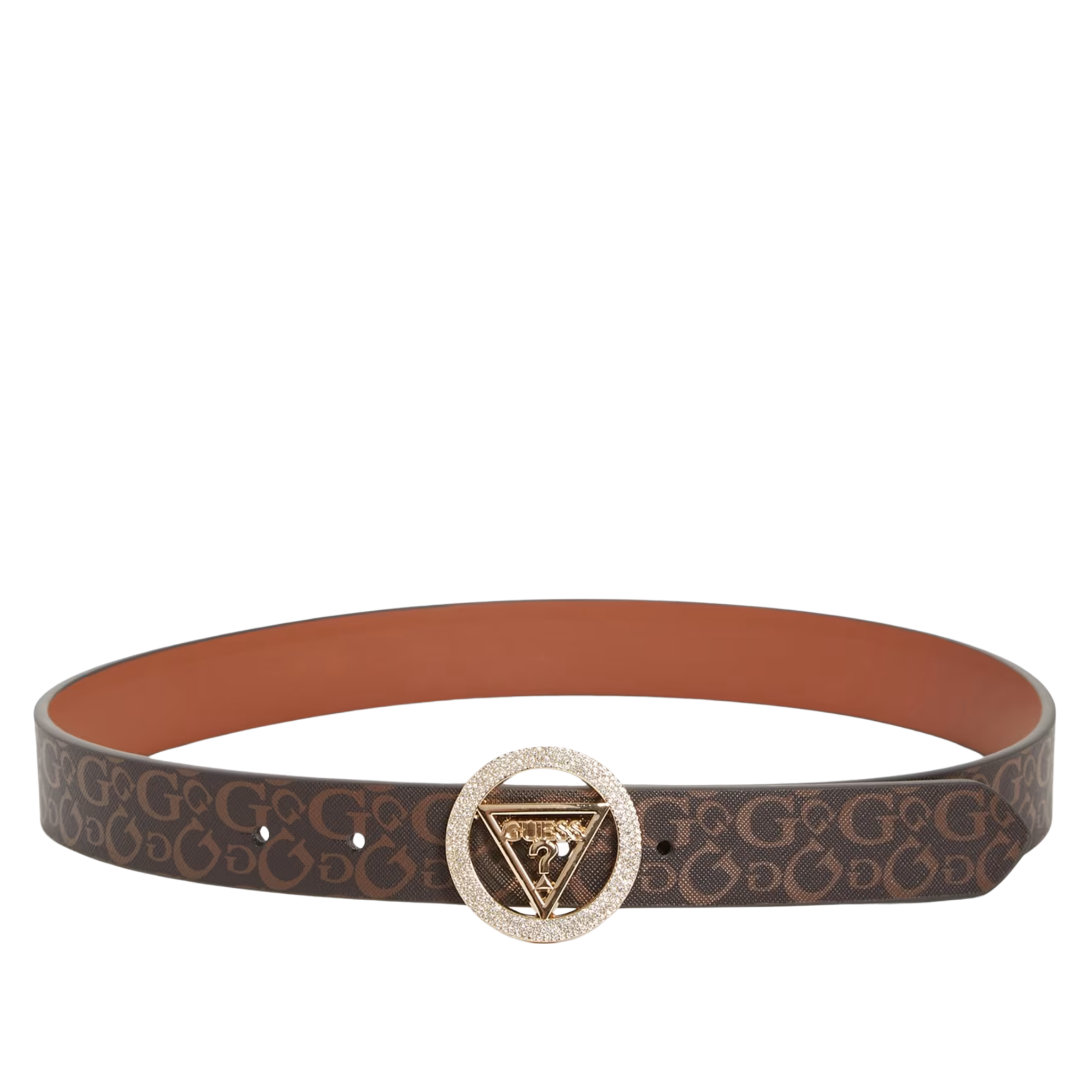 Guess Women Sparkle Buckle Logo Belt - Brown
