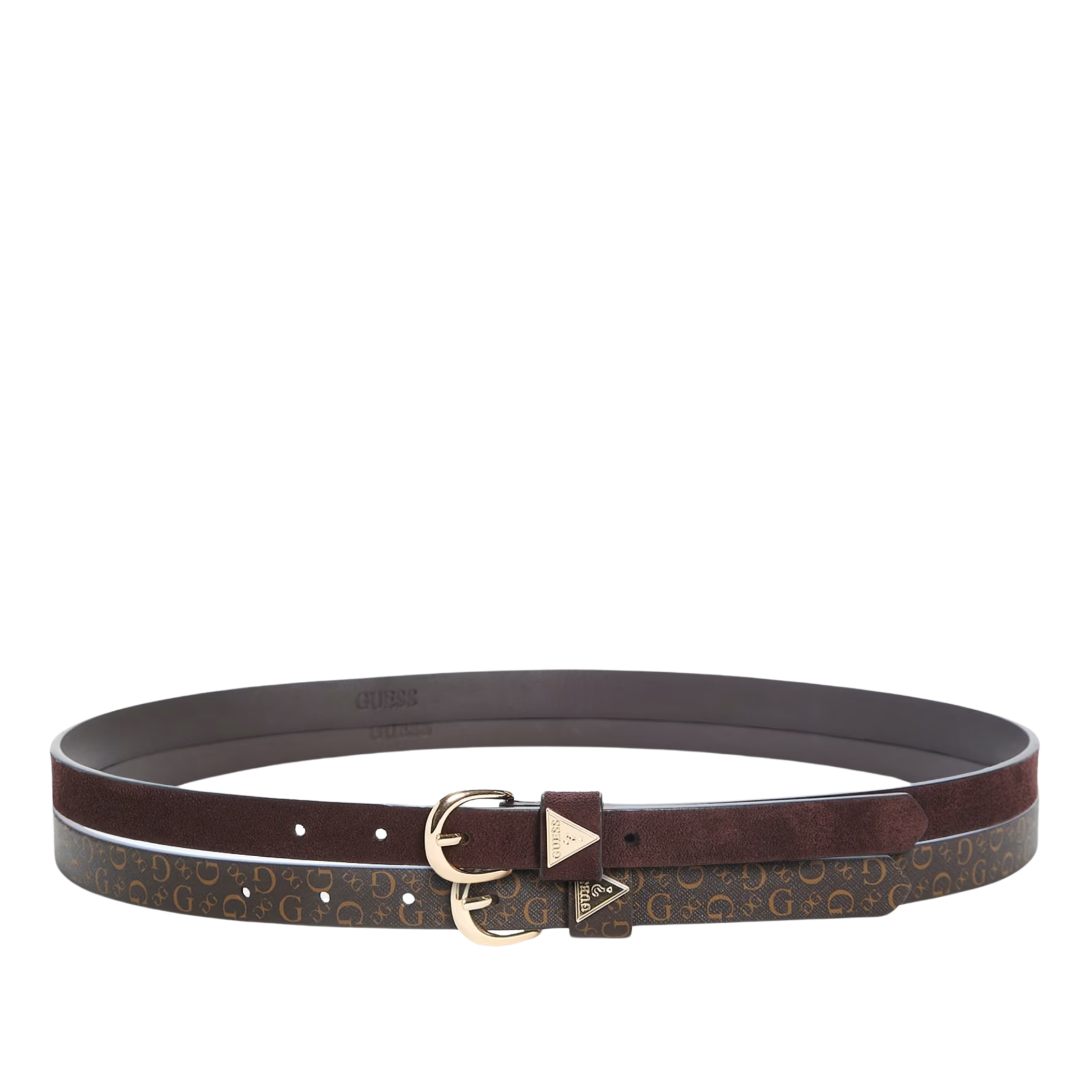 Guess Women Suede and Logo Skinny Belt Set - Brown