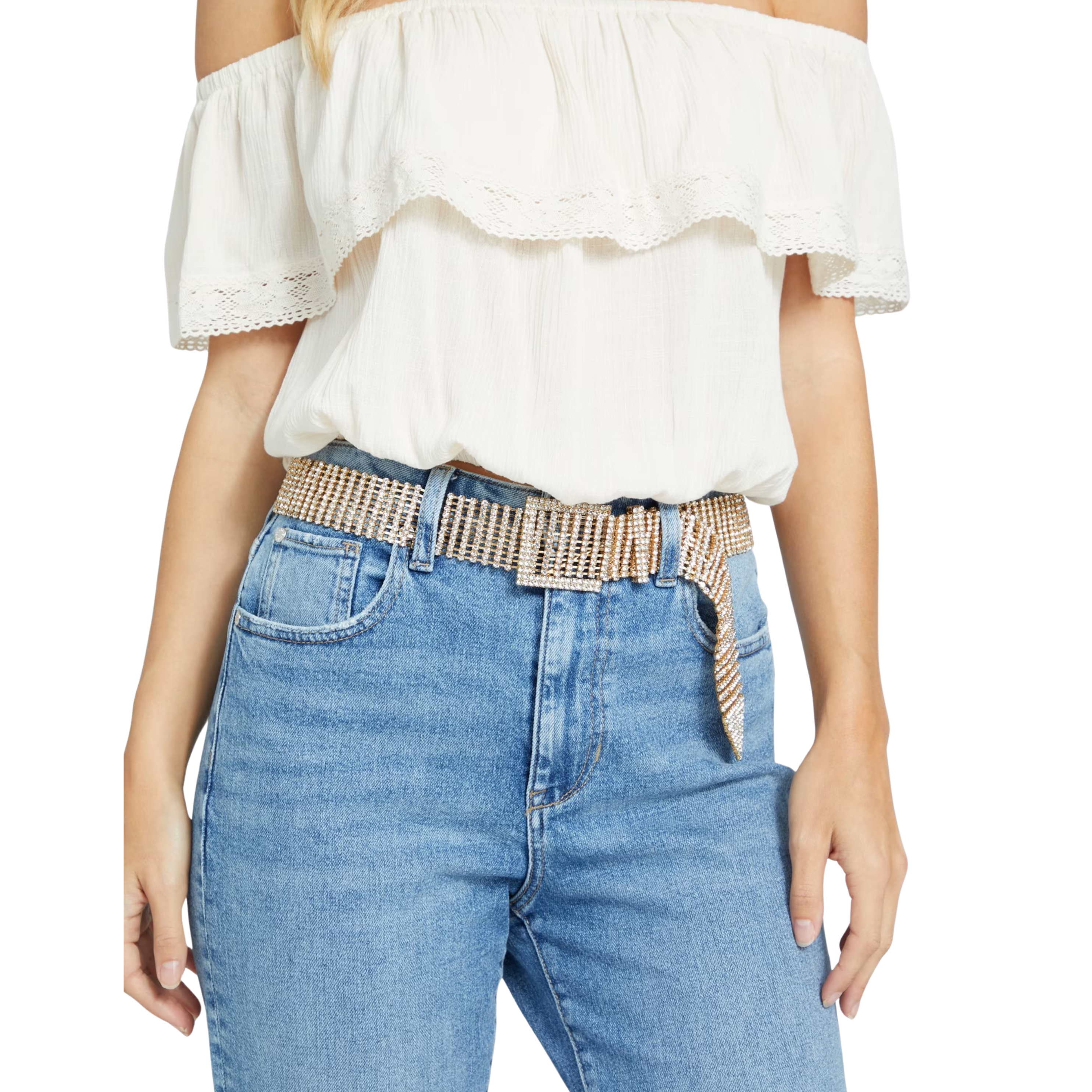 Guess Women Bling Rhinestone Buckle Belt - Gold