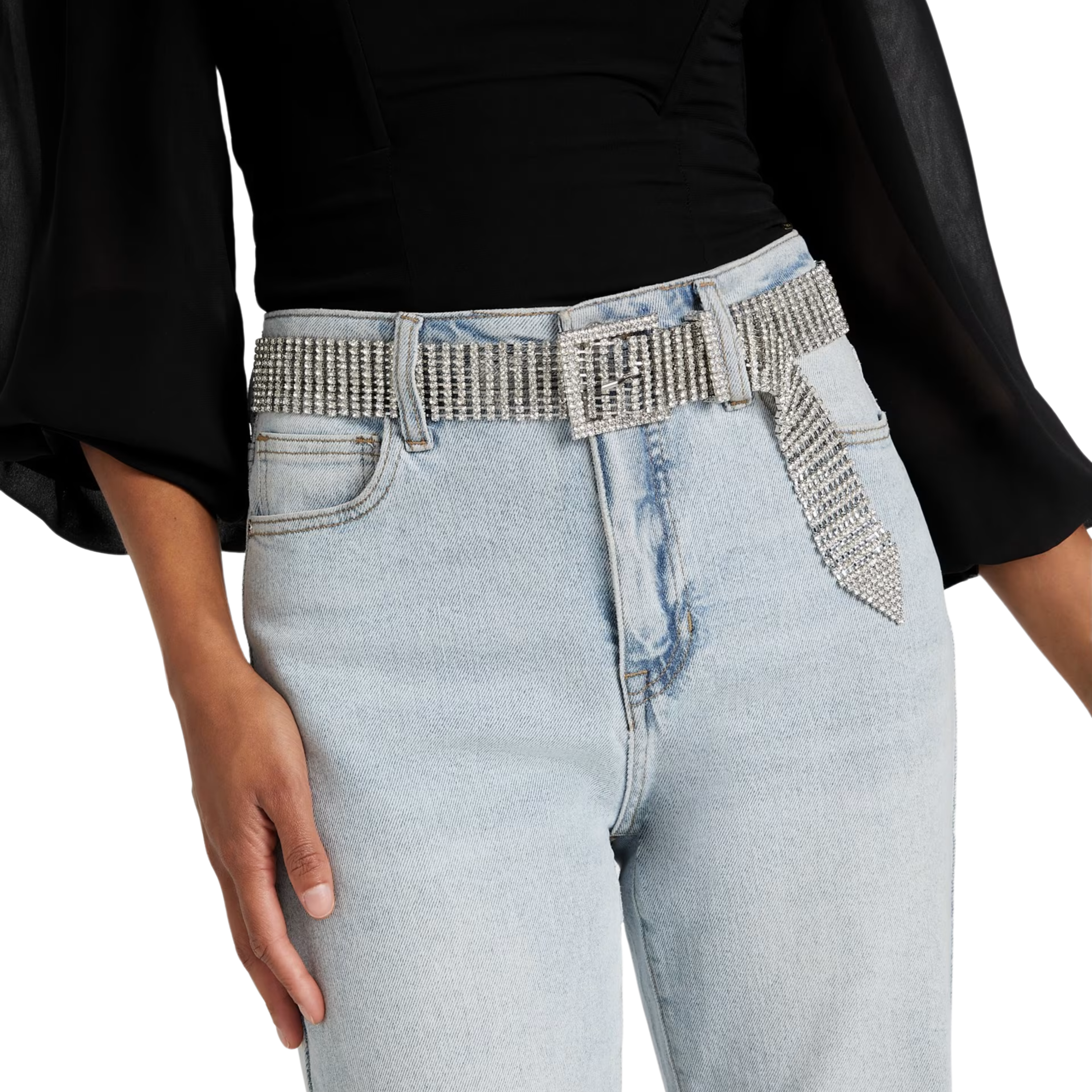 Guess Women Bling Rhinestone Buckle Belt - Silver