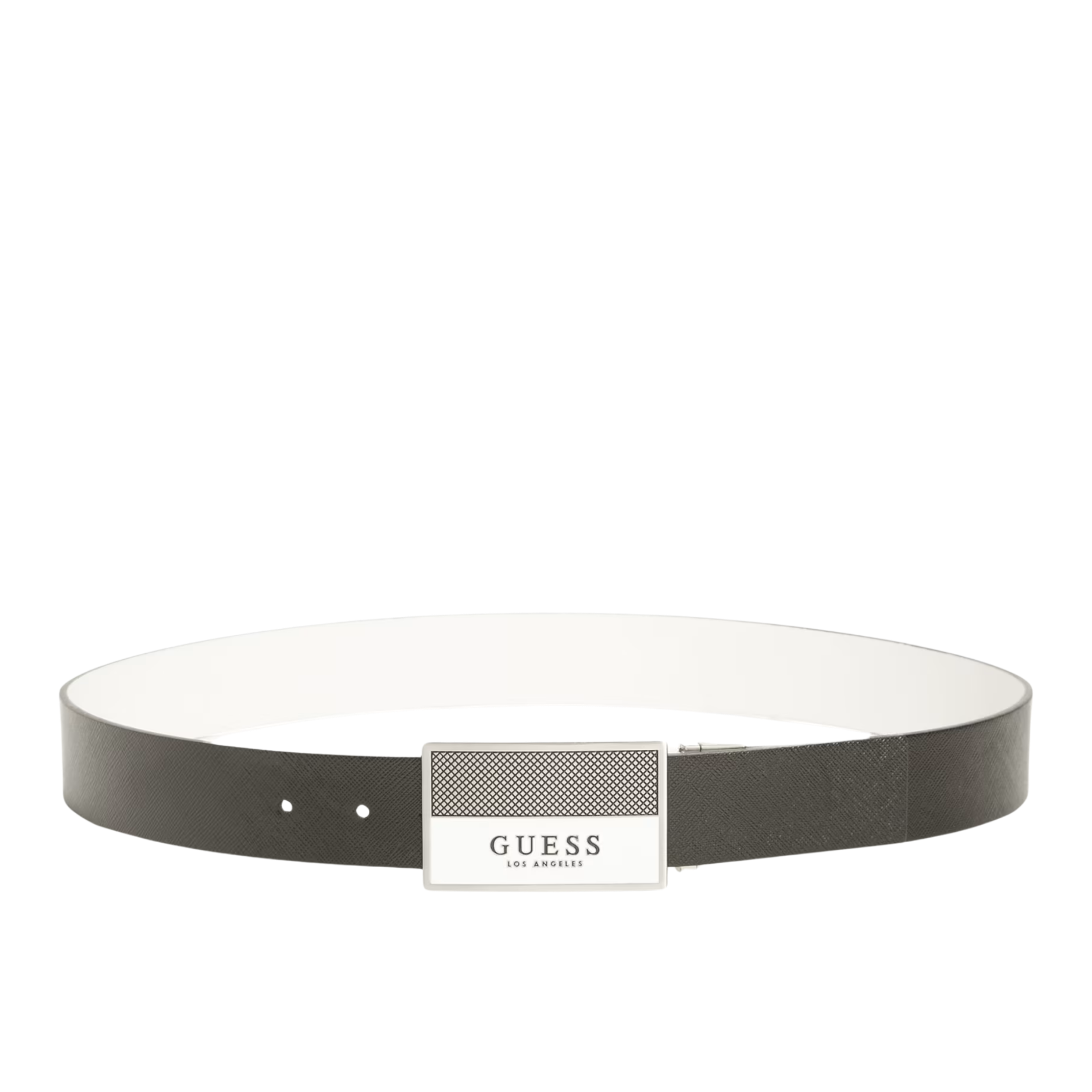 Guess Men Enamel Logo Plaque Belt - White