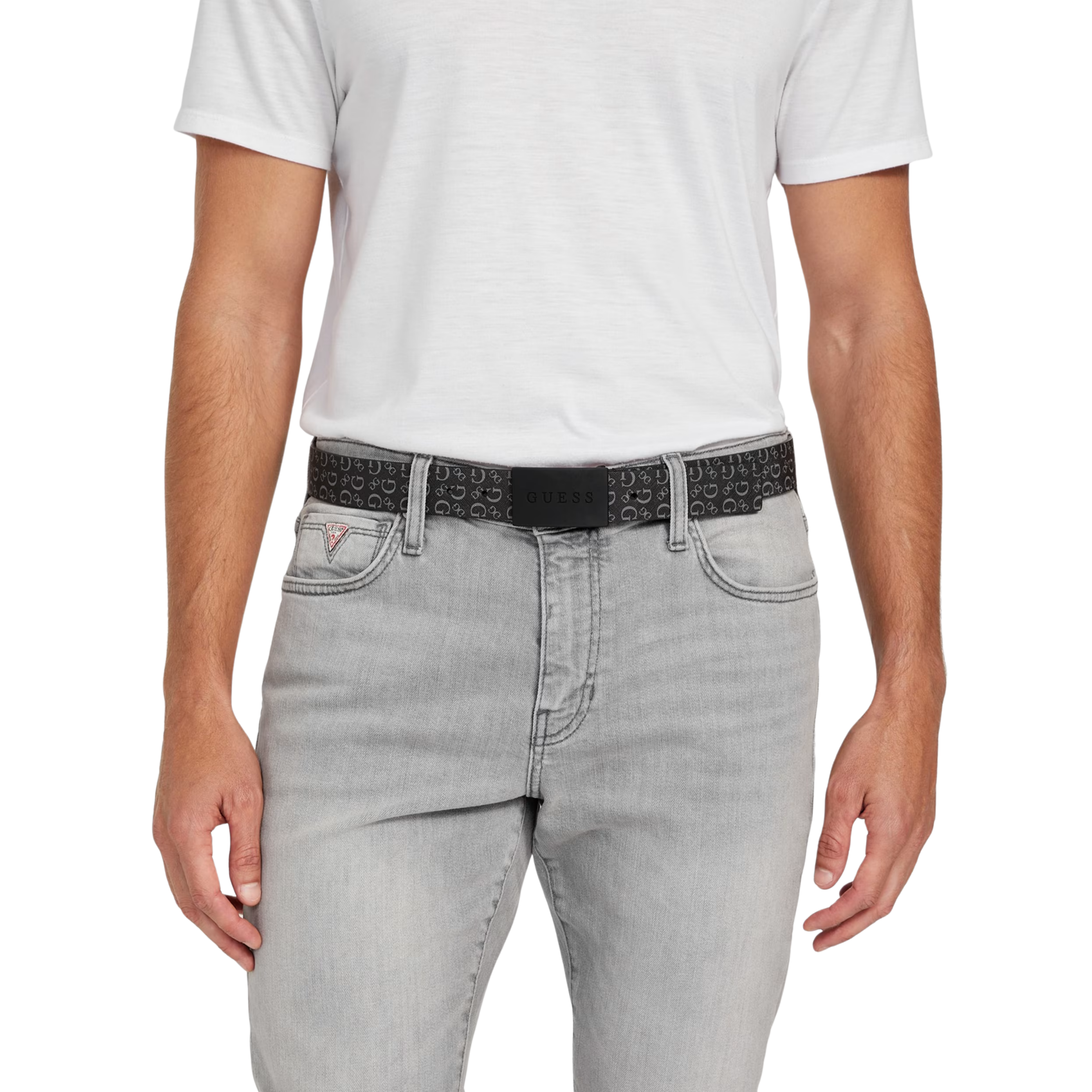 Guess Men  Logo Plaque Belt - Black