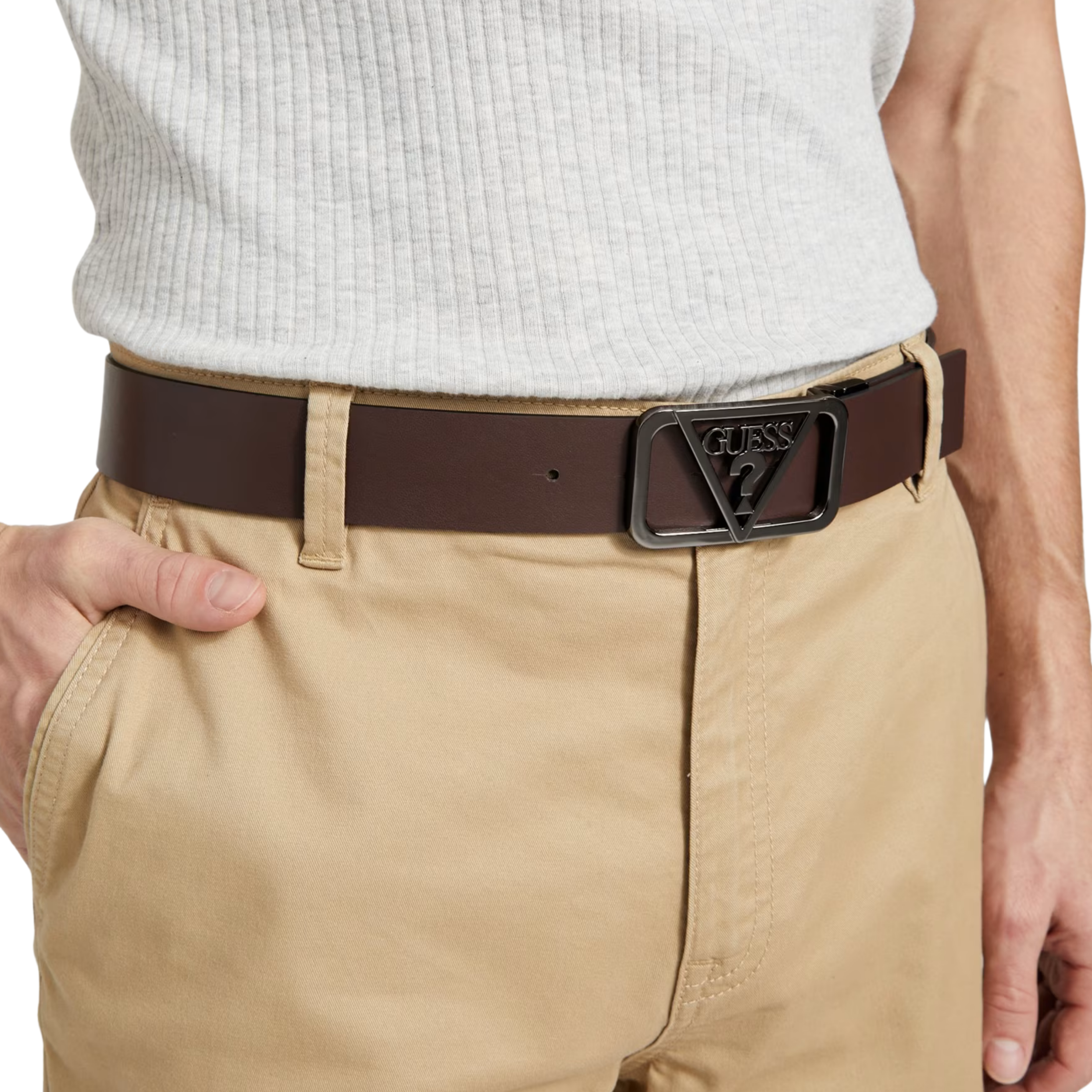 Guess Men Cutout Logo Plaque Belt - Black