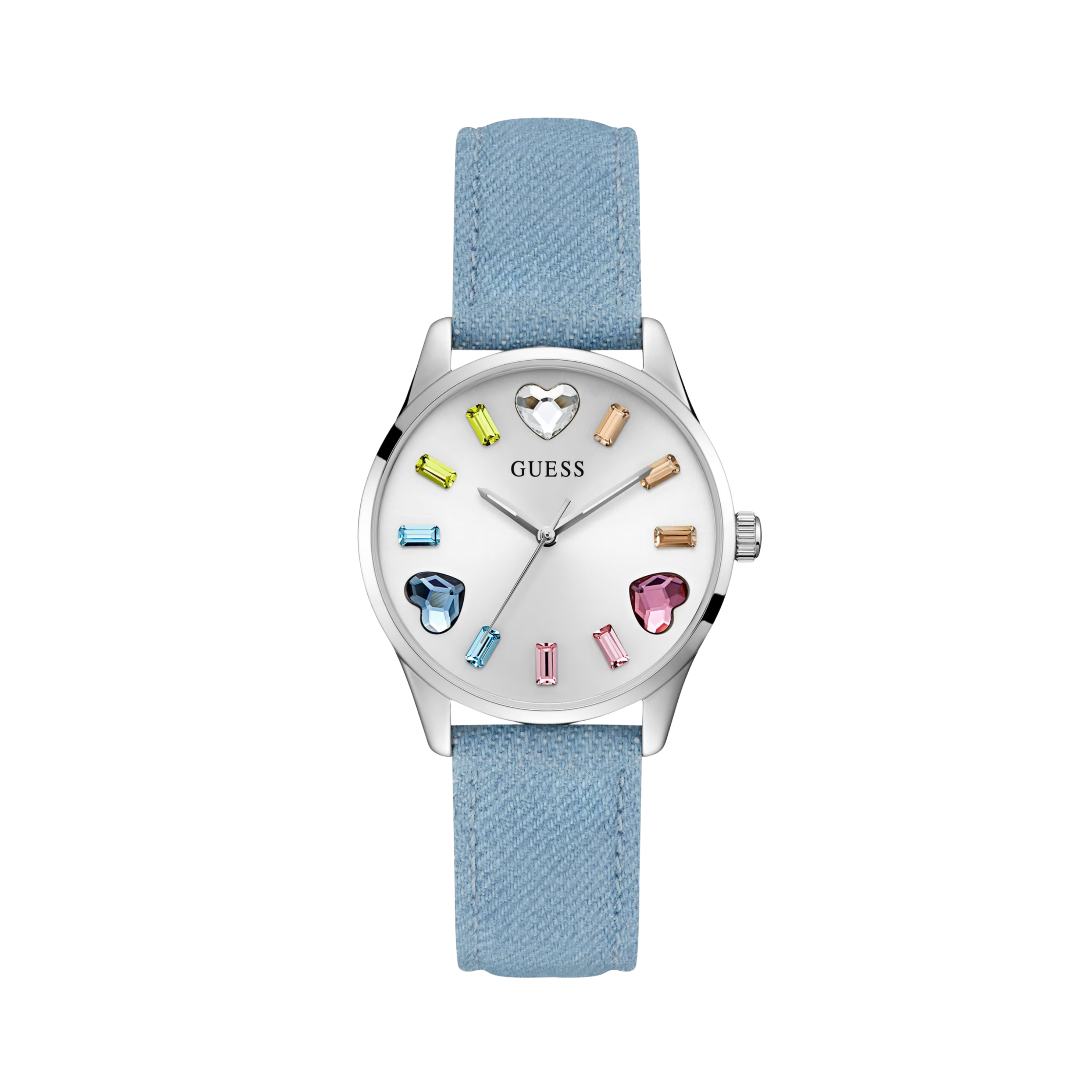 Guess Women Blue Hearts Silver-Tone Analog Watch