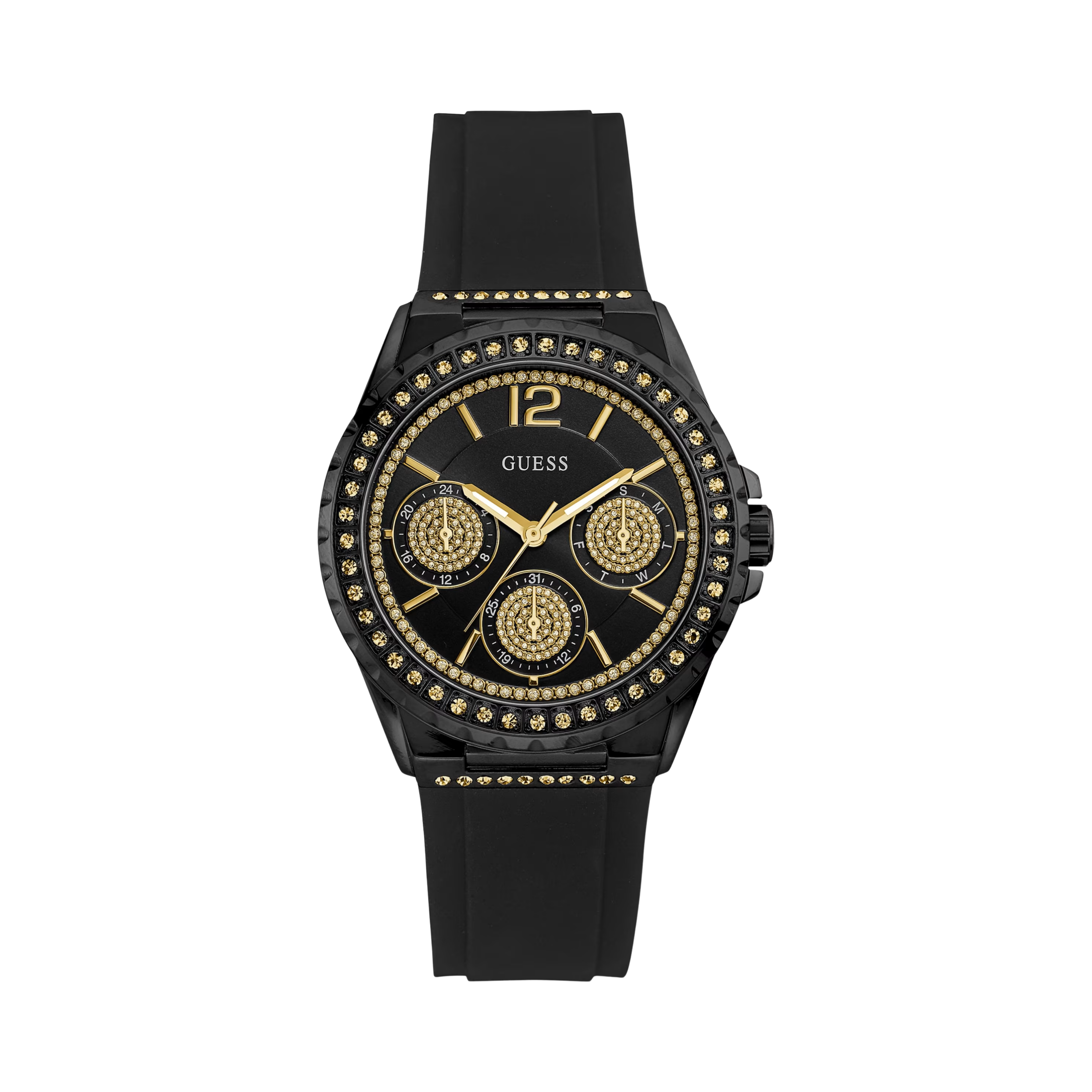 Guess Women Black And Crystal Multifunction Watch