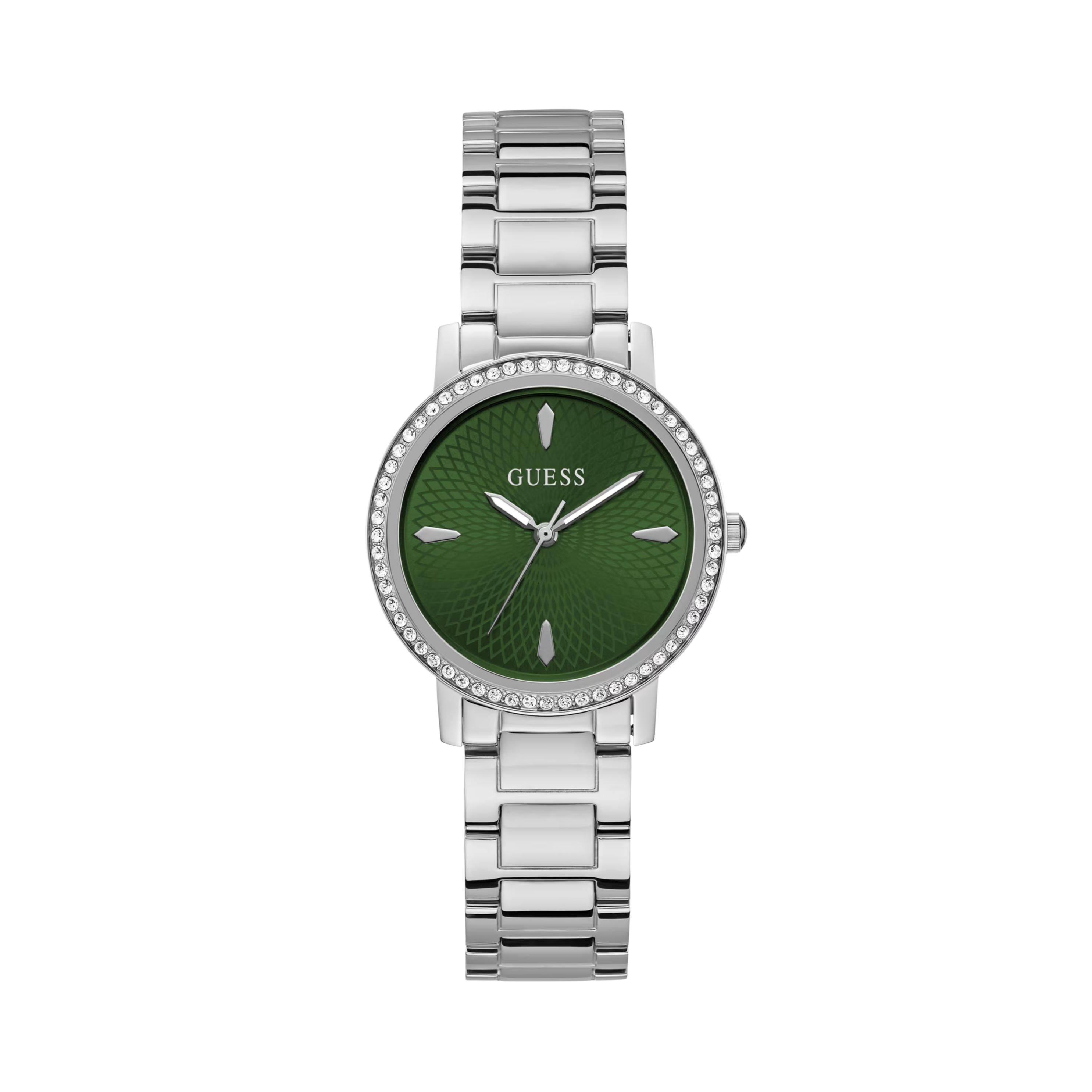 Guess Women Silver-Tone and Green Analog Watch - Silver