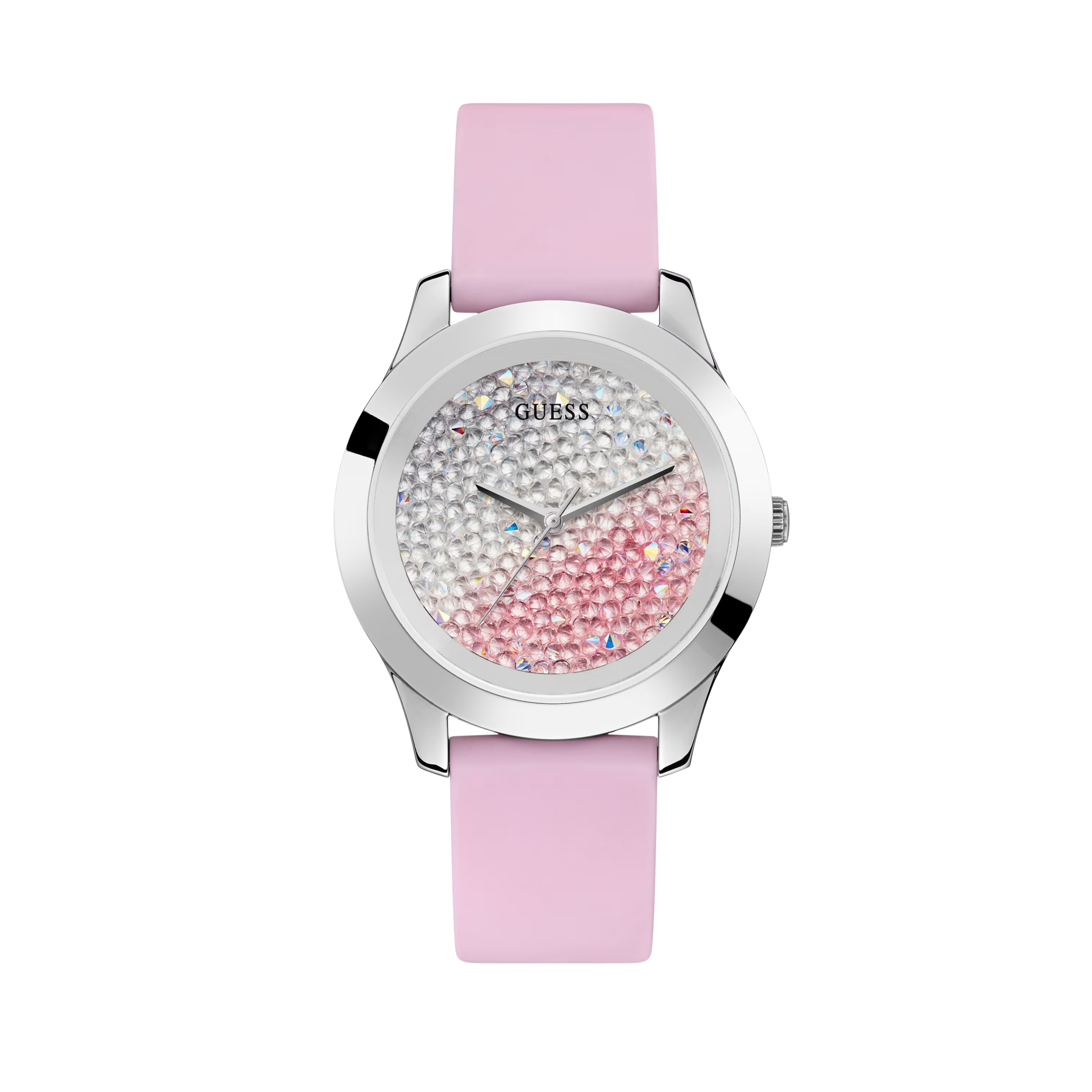 Guess Women Pink Rhinestone Silicone Watch
