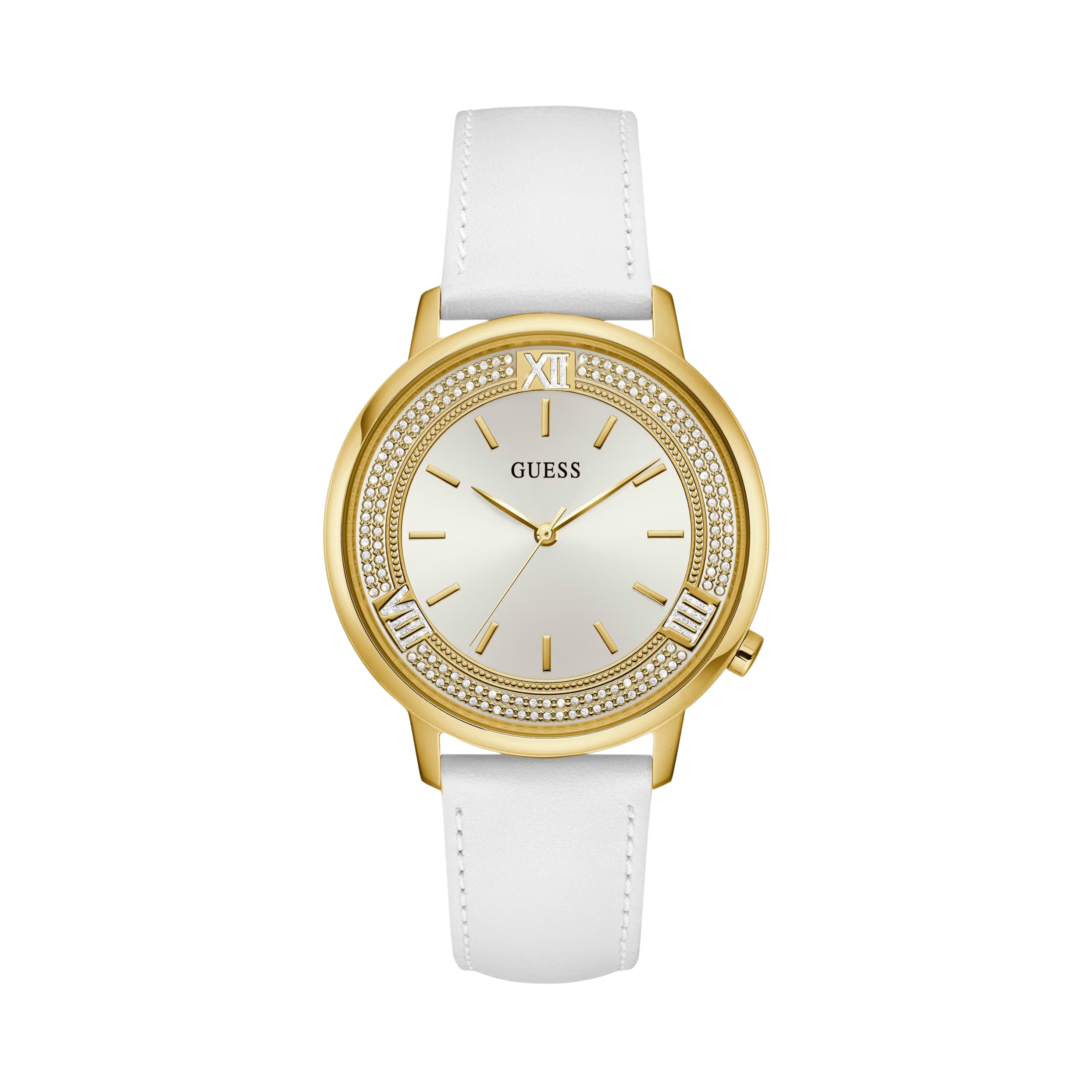 Guess Women Gold-Tone and White Analog Watch