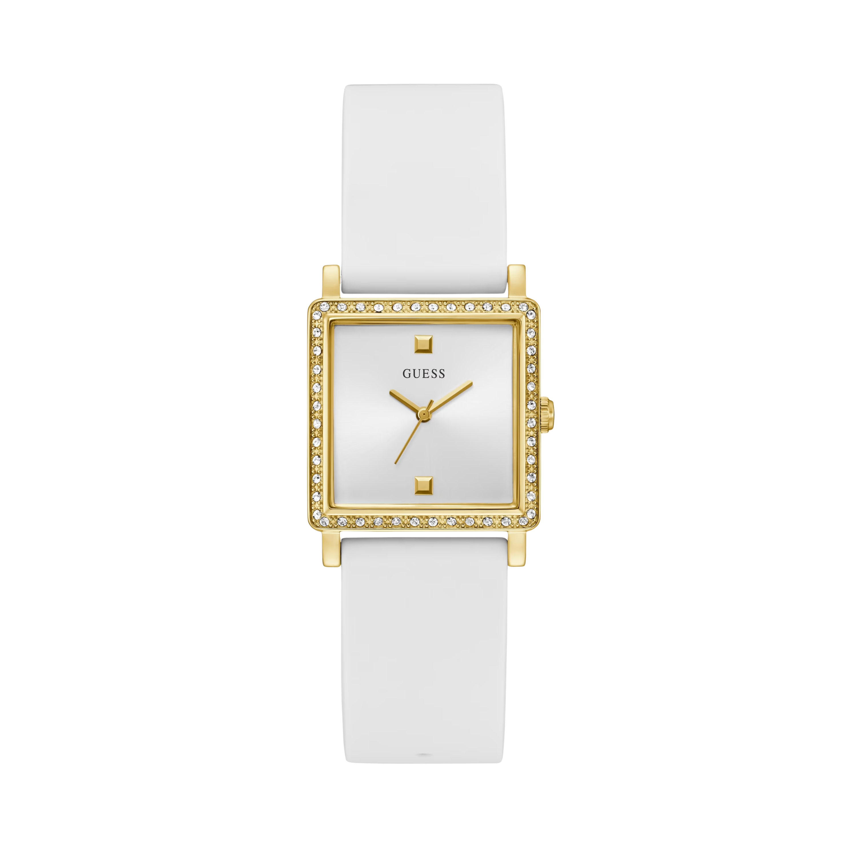 Guess Women Gold-Tone and White Square Analog Watch - White