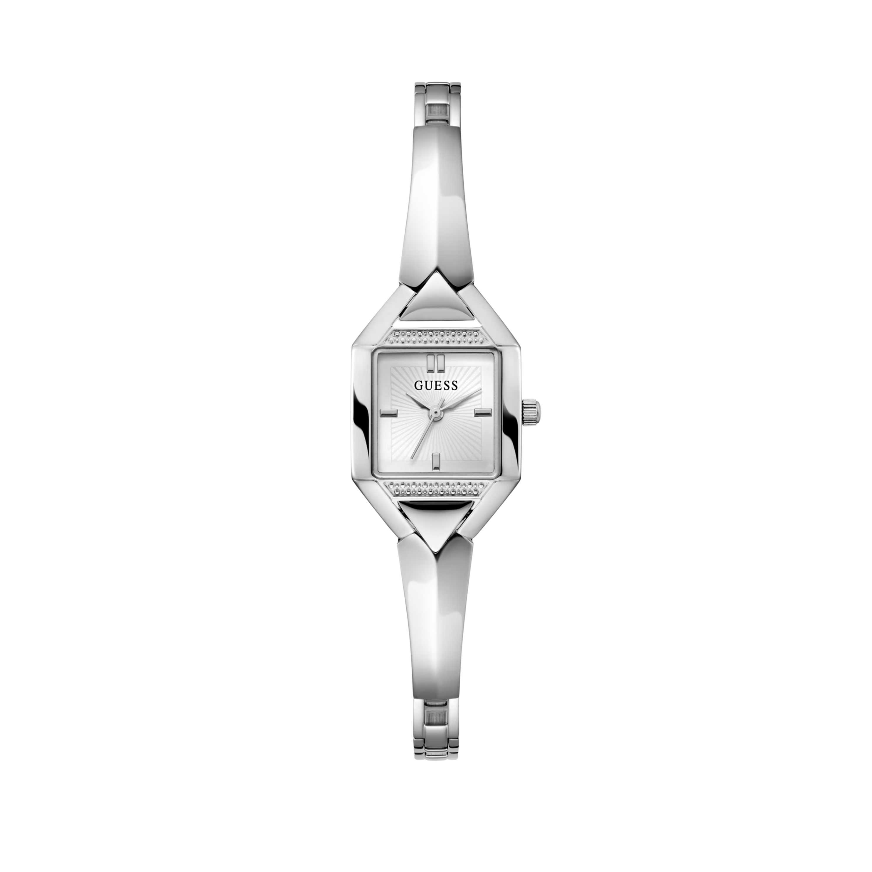Guess Women Silver-Tone Geometric Analog Watch - Silver