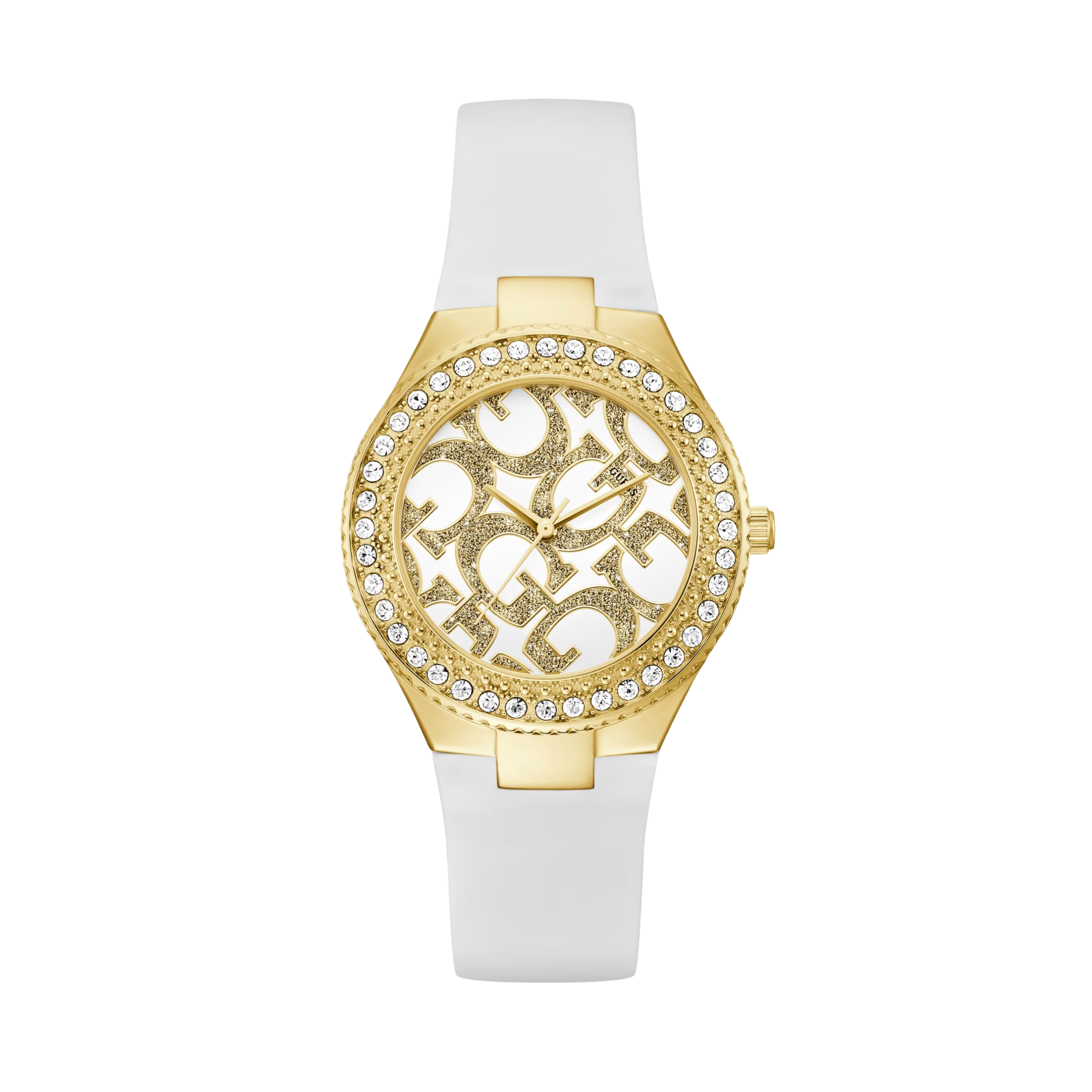 Guess Women White and Gold-Tone Analog Silicon Watch - White Gold