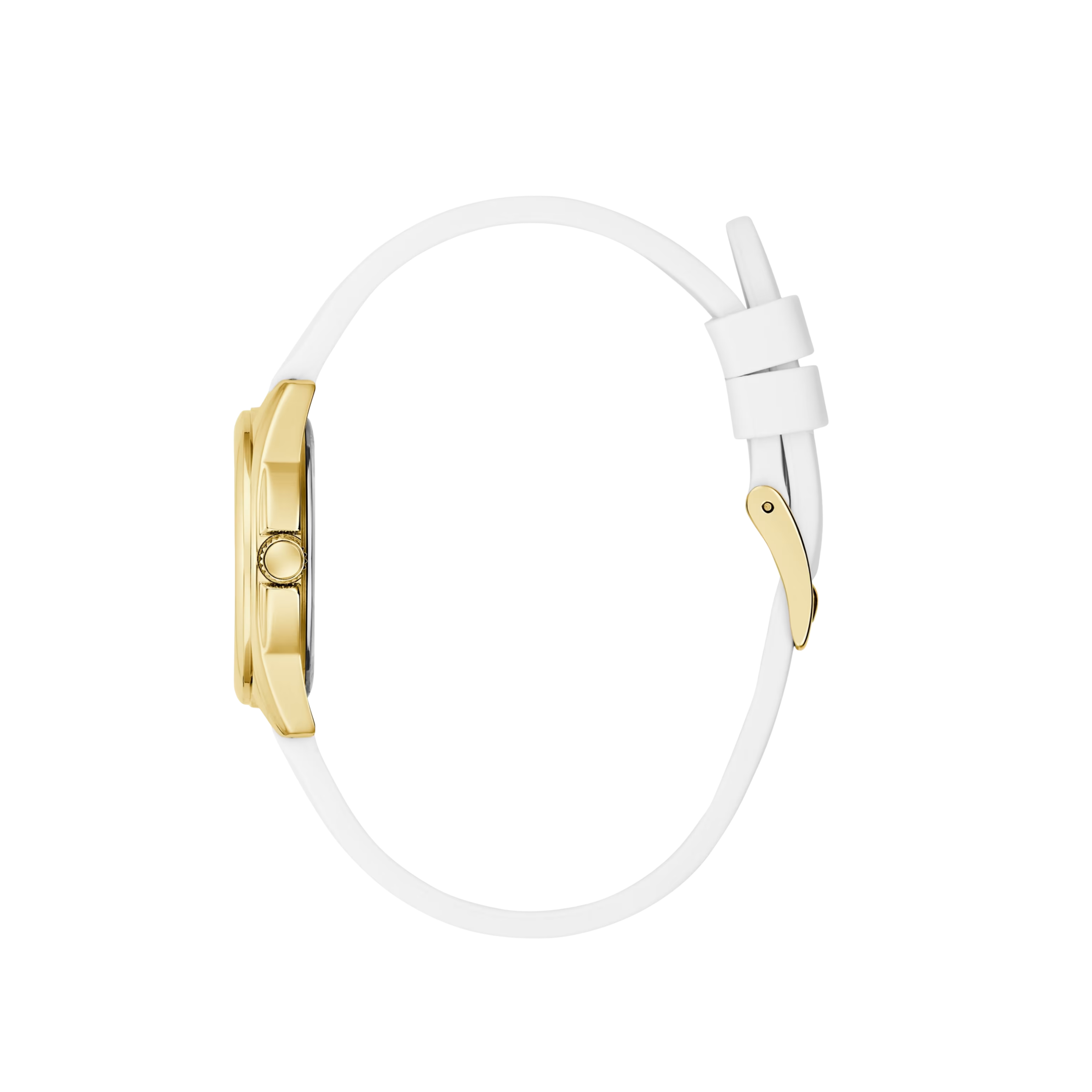 Guess Women Gold-Tone Crystal and White Silicone Analog Watch - White Gold