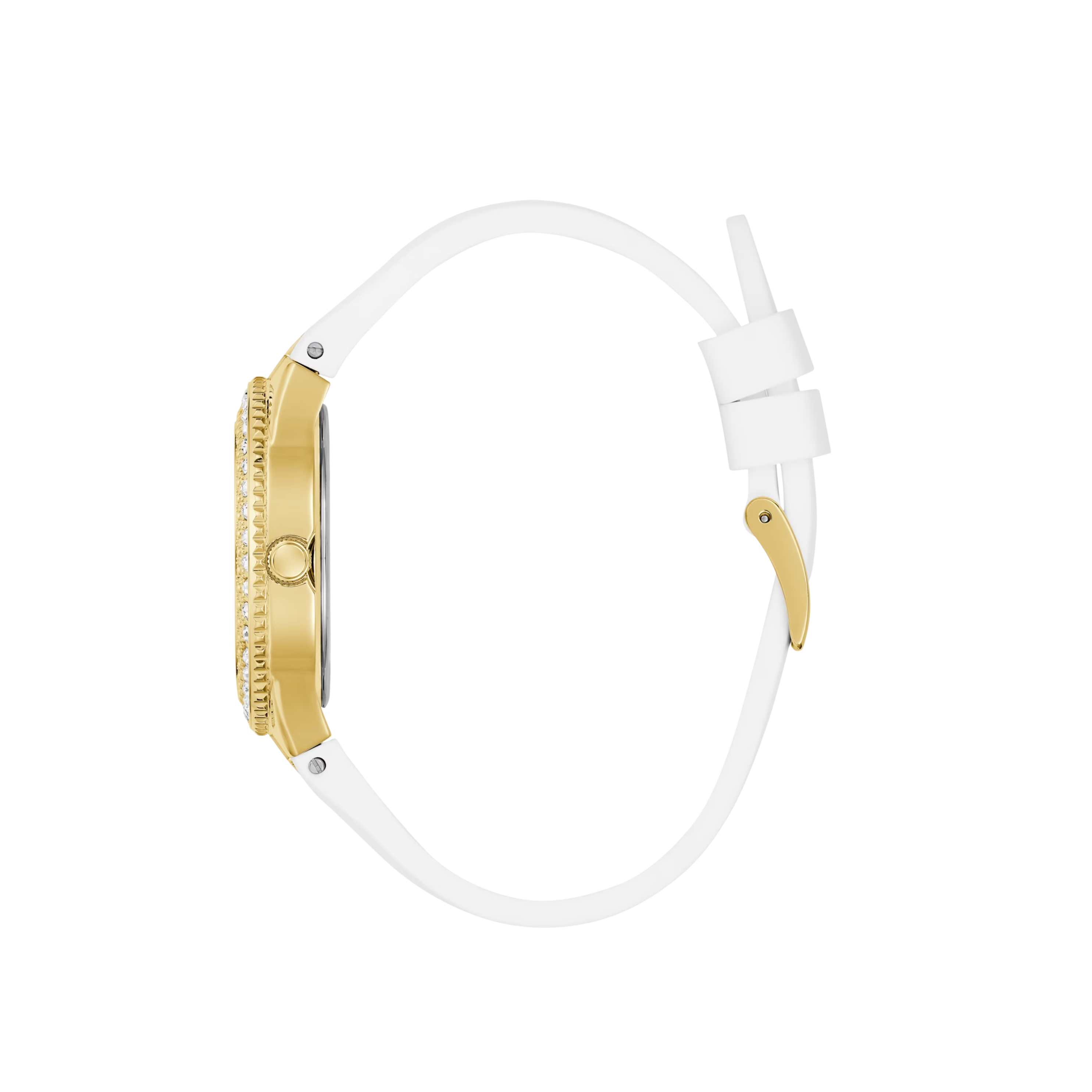 Guess Women White and Gold-Tone Analog Silicon Watch - White Gold